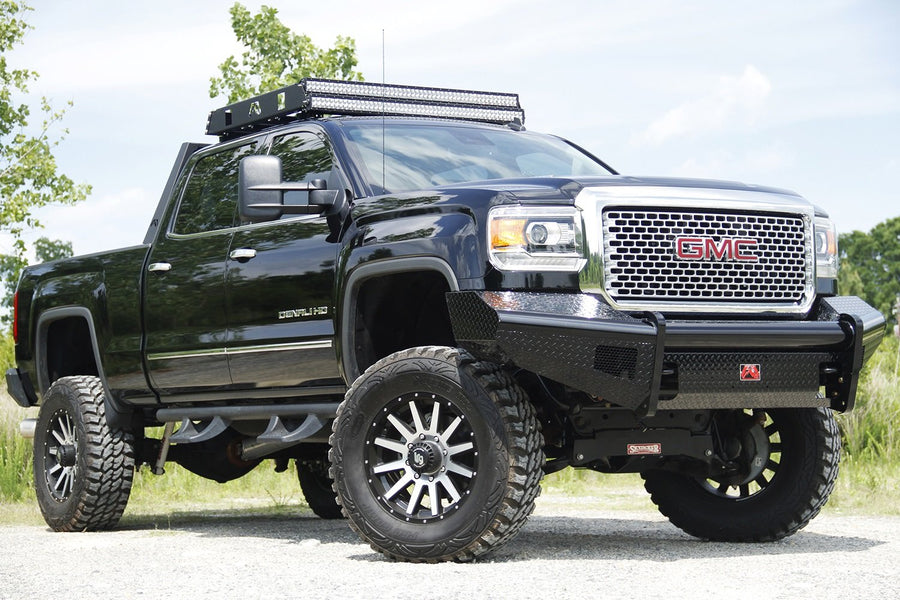 Black Steel Front Ranch Bumper Fab Fours GM11-S2861-1 2 Stage Black Powder Coated w/o Full Grill Guard Incl. Light Cut-Outs