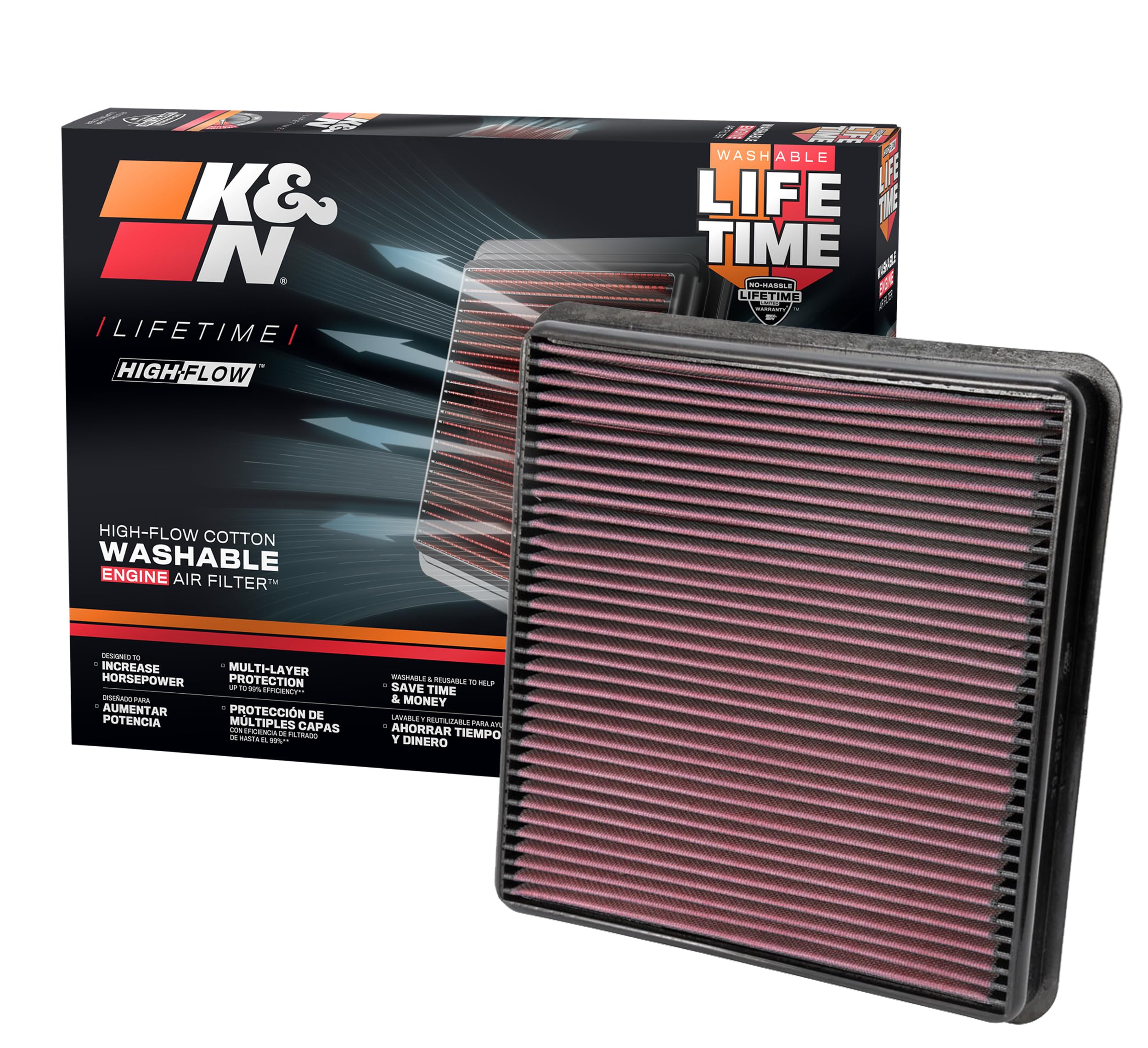K&N High-Flow Engine Air Filter Original Lifetime: Increase Power: Premium, Washable: Compatible with 2007-2021 Lexus/Toyota: LX570, Land Cruiser, Sequoia, Tundra, 33-2387