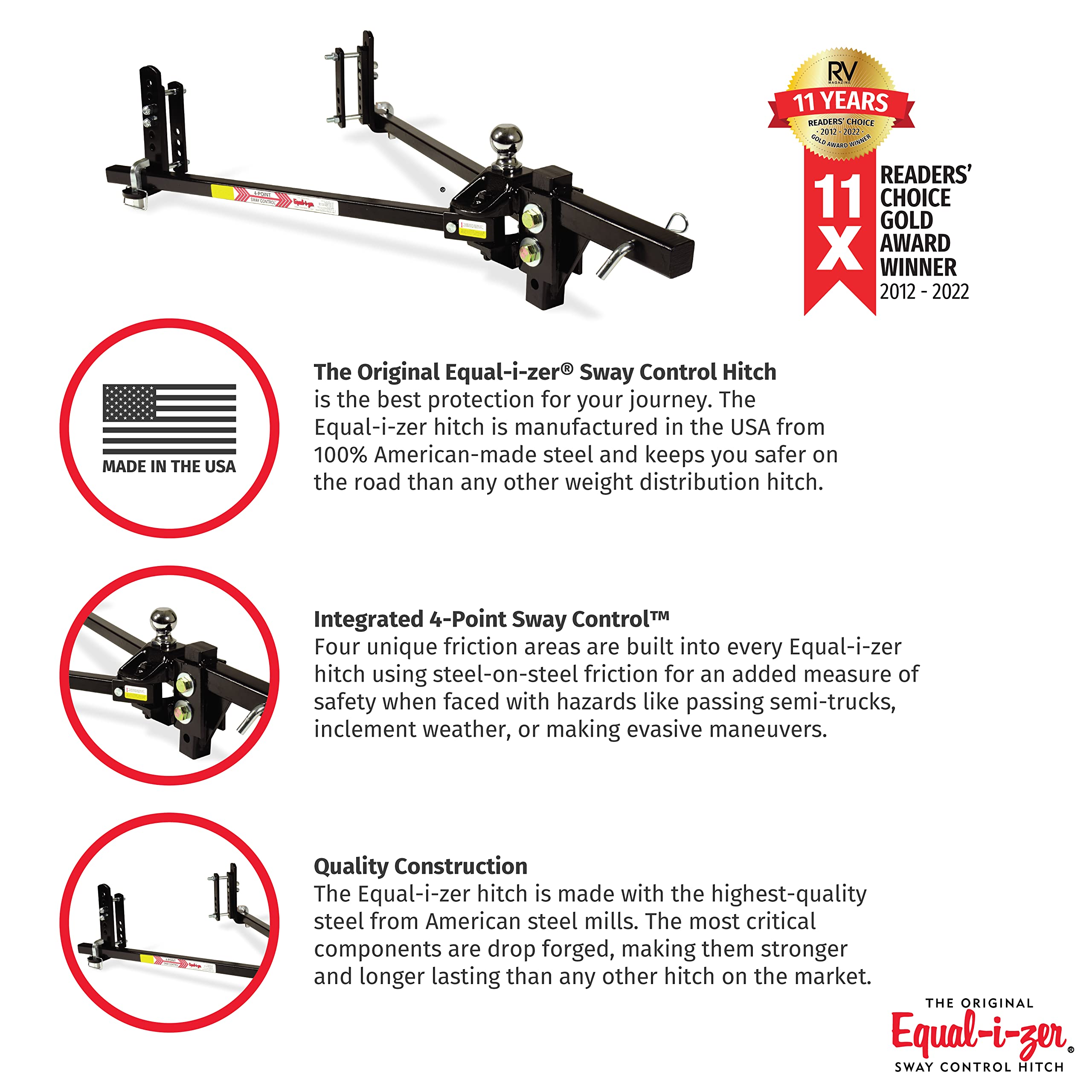 Equal-i-zer Sway Control 4-point Hitch, 90-00-1401, 14,000 Lbs Trailer Weight Rating, 1,400 Lbs Tongue Weight Rating, Weight Distribution Kit DOES NOT Include Hitch Shank, Ball NOT Included