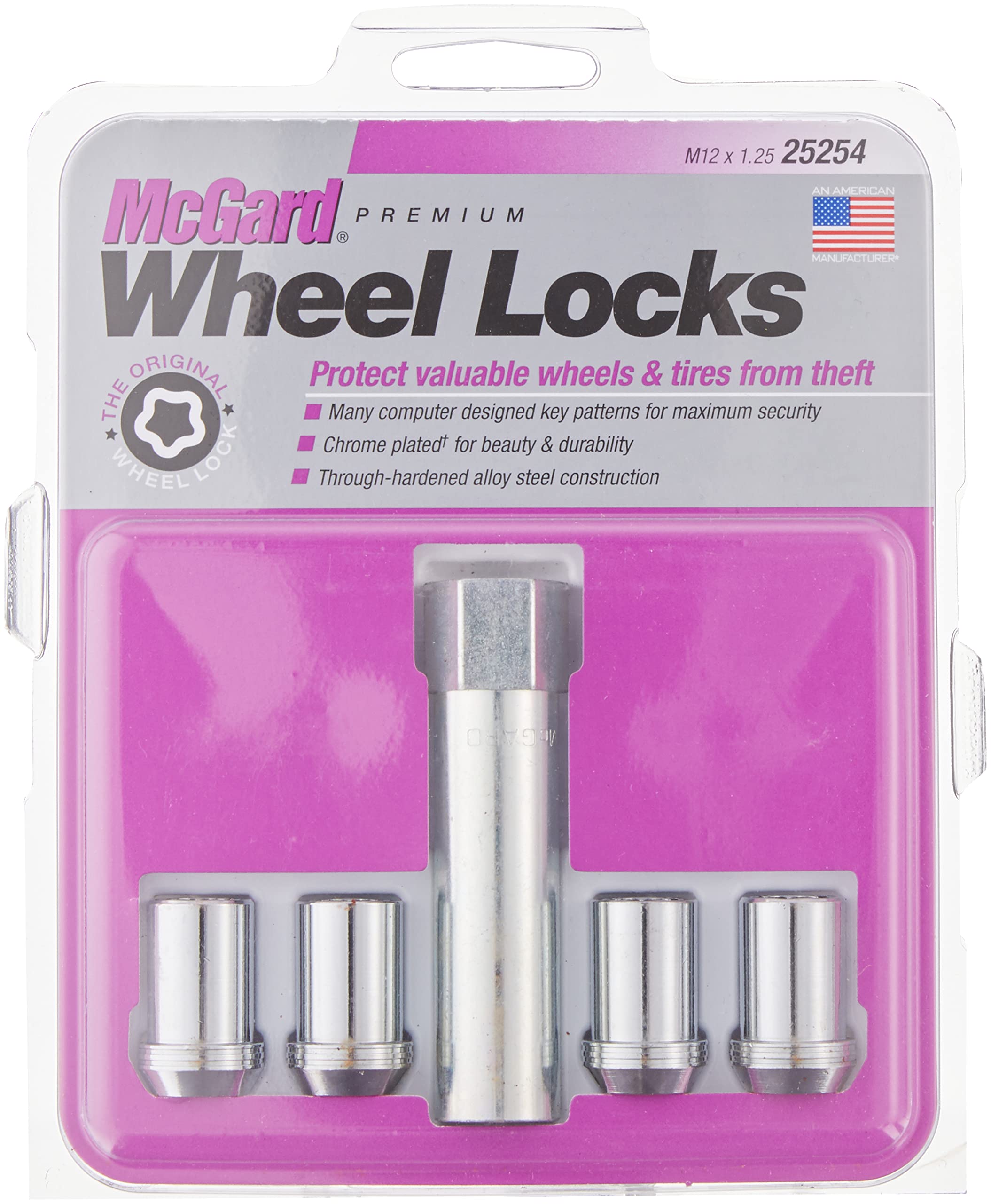 Chrome Tuner Style McGard Cone Seat Wheel Locks (M12 x 1.25 Thread Size) - Set of 4