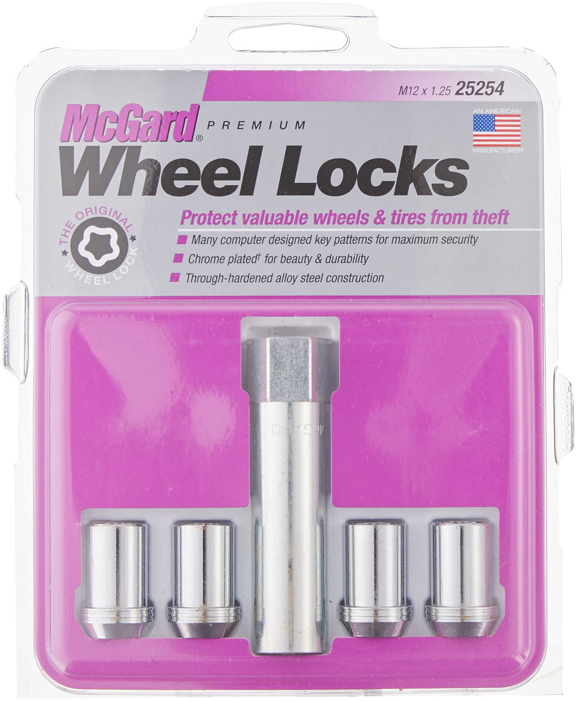 Chrome Tuner Style McGard Cone Seat Wheel Locks (M12 x 1.25 Thread Size) - Set of 4