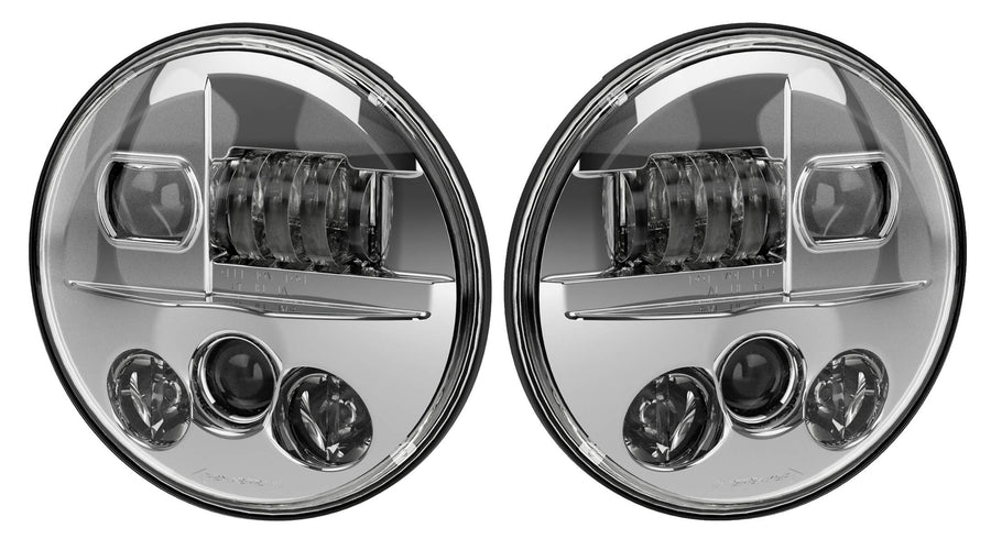 JW Speaker Model 8730 LED Headlight, 7 Inch Round, Set of 2 (Unheated Chrome)
