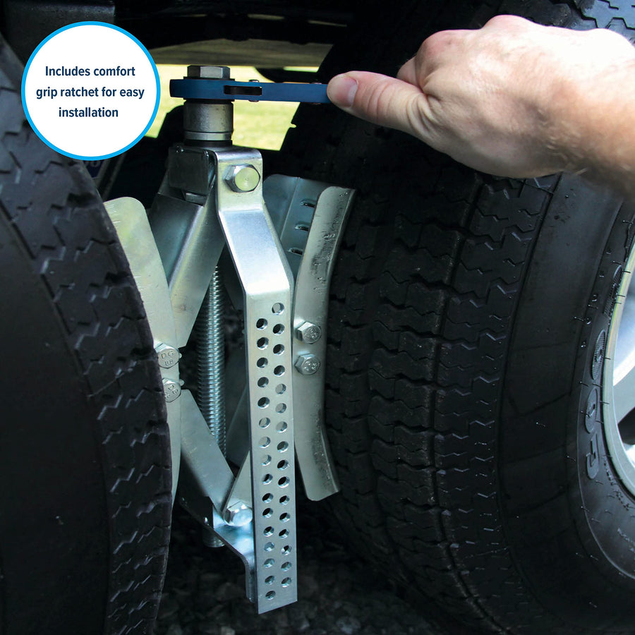 Eaz-Lift Camco 10-Inch Metal Wheel Stop with Wrench and Lock for RVs - Fit a Tire Spacing 3 to 10-inches - 2-Pack (44661)