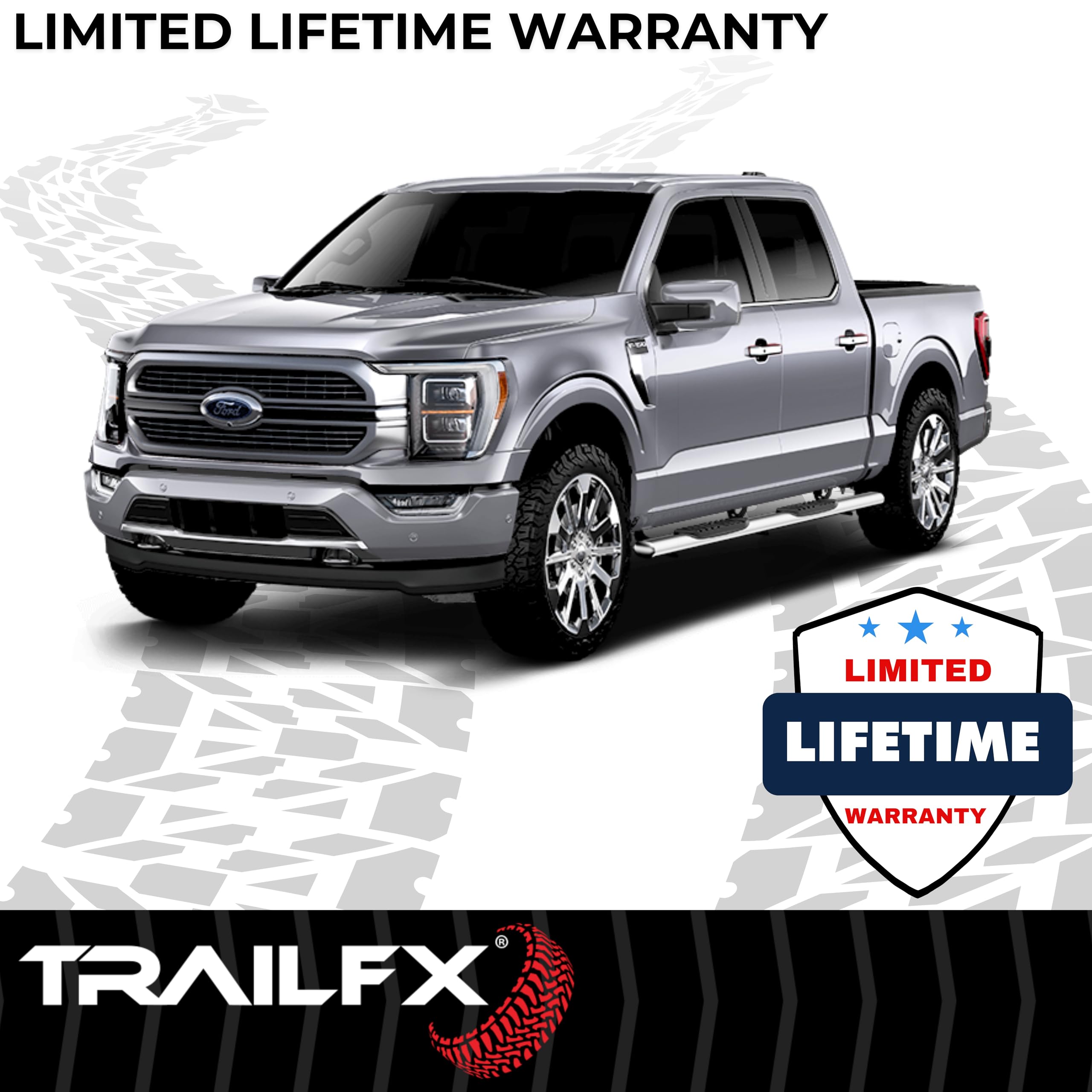 TrailFX Nerf Bar 2009-2014 Fits Ford F-150 Super Cab Straight 5-Inch Oval Polished Stainless Steel Side Steps with Slip-Resistant Step Pads Welded End Caps Rocker Panel Mount Set of 2 TrailFX A7014S