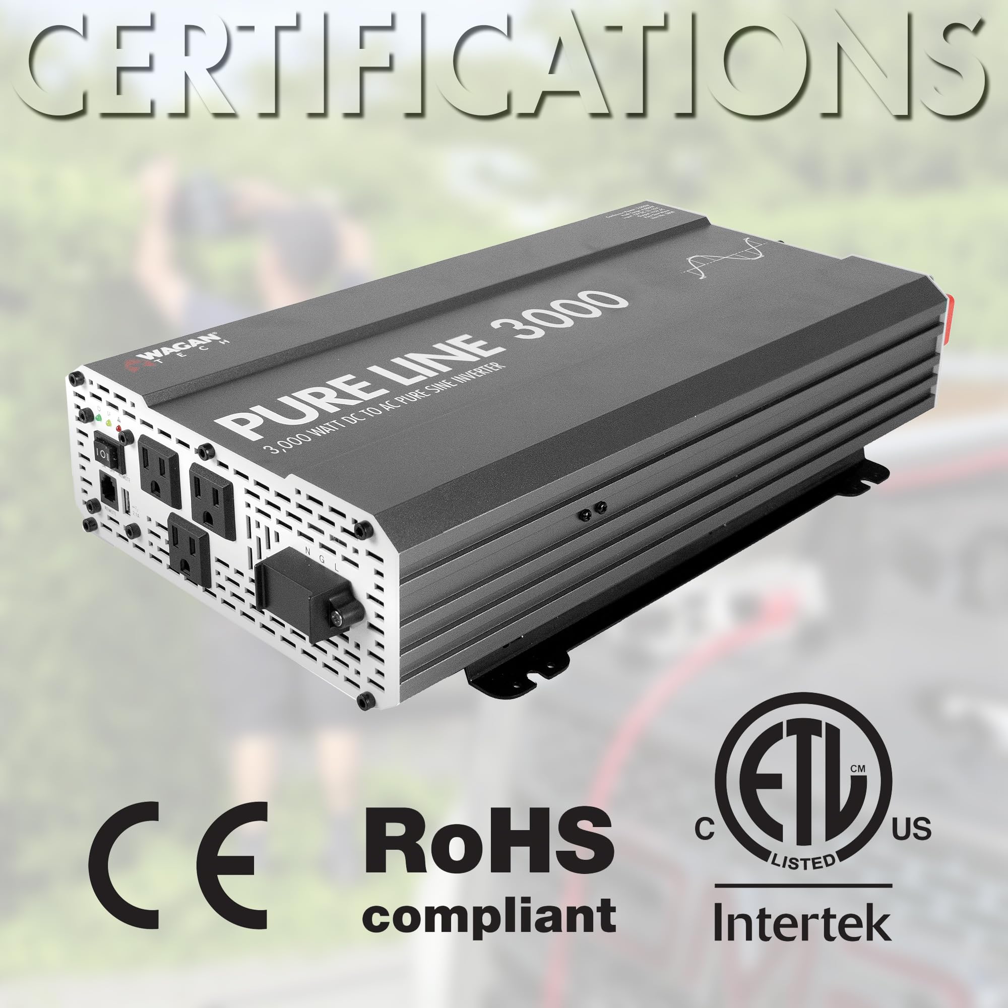 Wagan 3000 watt EL3810 Pure Line Power Inverter 6000 Watt Peak Surge Power DC 12V to 110V AC Car Inverter ETL Certified
