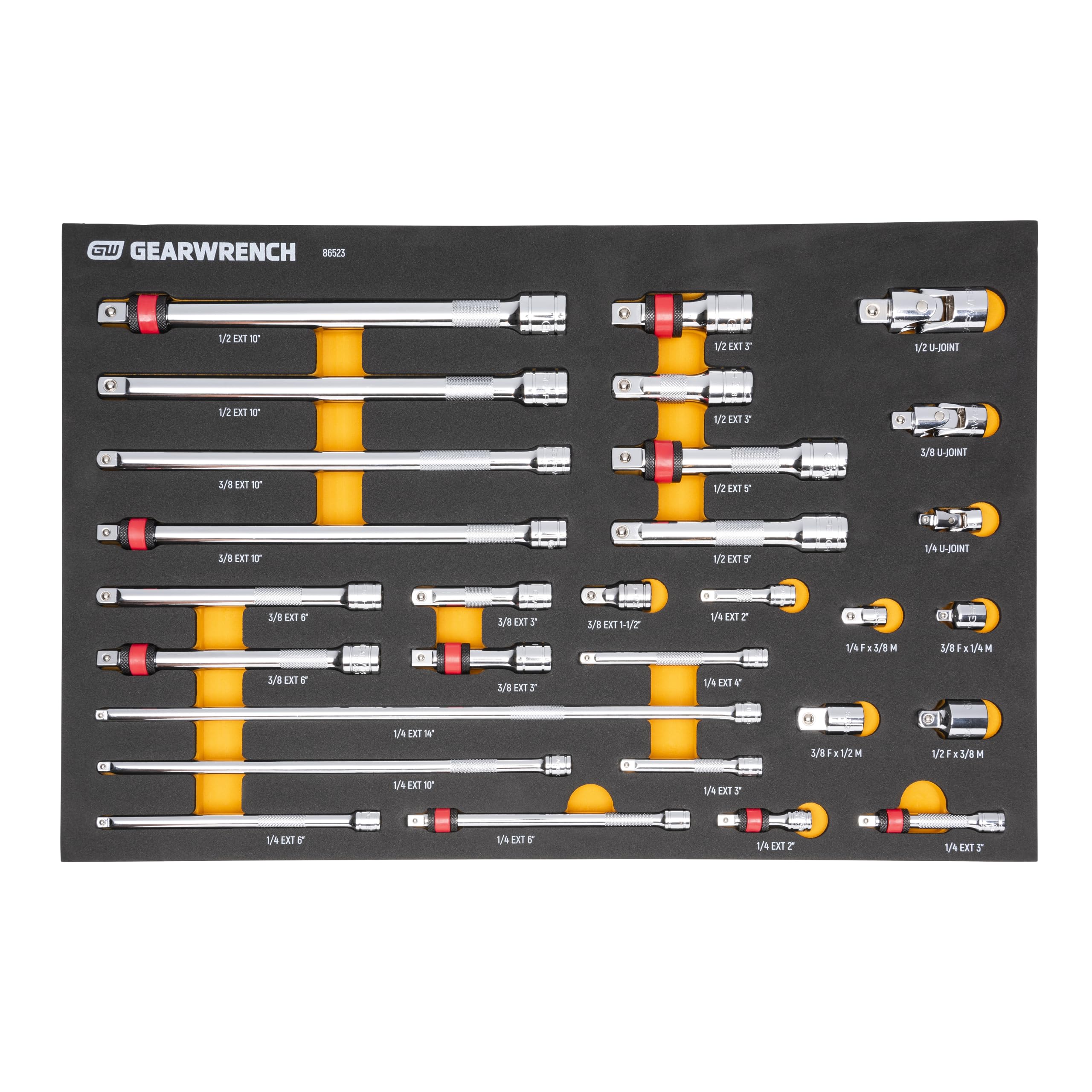 29 Piece GEARWRENCH 1/4", 3/8", 1/2" Drive Chrome Tool Accessories Set with EVA Foam Tray - 86523