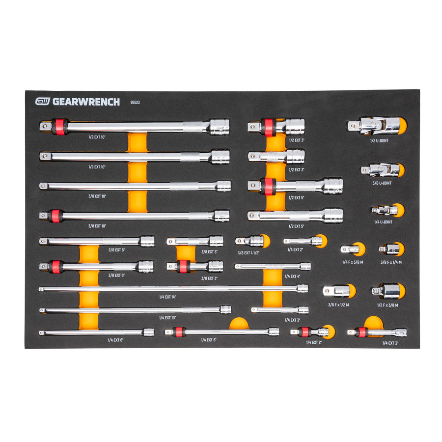 29 Piece GEARWRENCH 1/4", 3/8", 1/2" Drive Chrome Tool Accessories Set with EVA Foam Tray - 86523