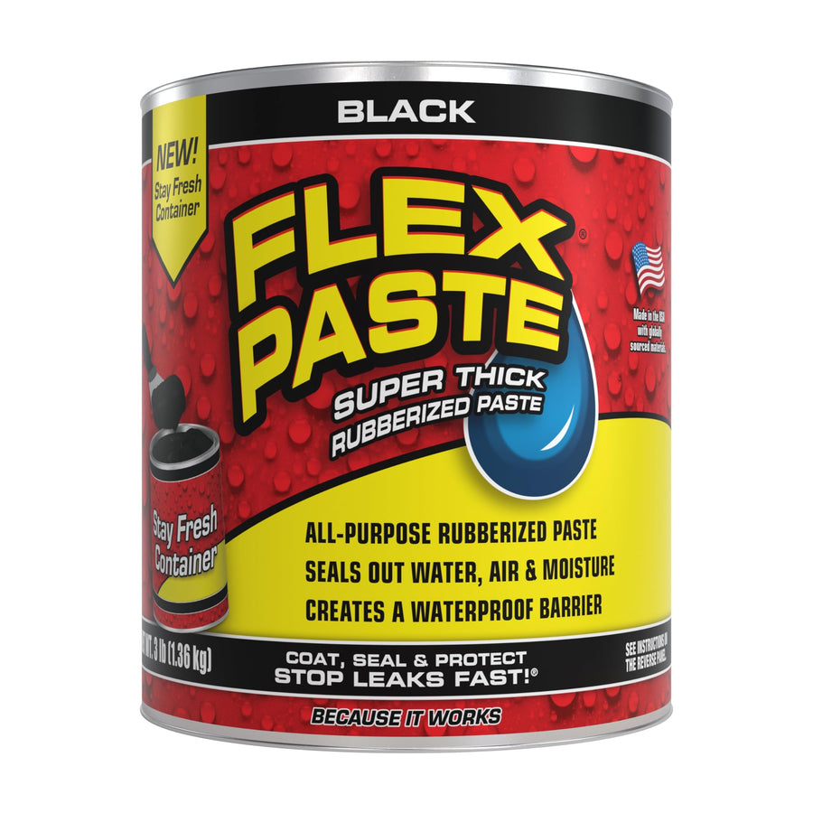 Flex Paste, Paintable Waterproof Putty, Spackle Sealant, Fill Gaps Cracks Holes - Block Out Water and Air - UV Resistant - Walls, Drywall, EPDM, Concrete, Roof, RV Repairs, Black, Quart