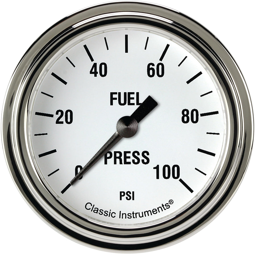 White Hot Classic Instruments 2-5/8" Fuel Pressure Gauge, 100 psi