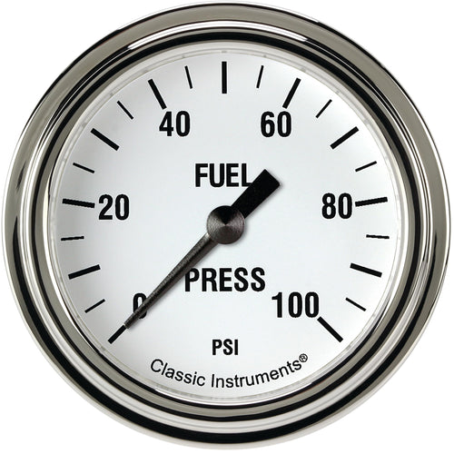 White Hot Classic Instruments 2-5/8" Fuel Pressure Gauge, 100 psi