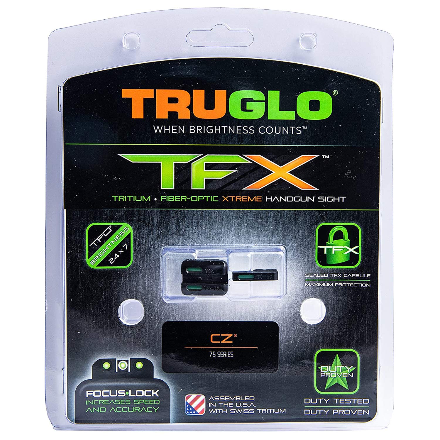 TruGlo Fiber Optic and TFK Tritium Handgun Pistol Laser Sight Accessories with Front Focus Lock, Fortress Finish Protection for CZ 75