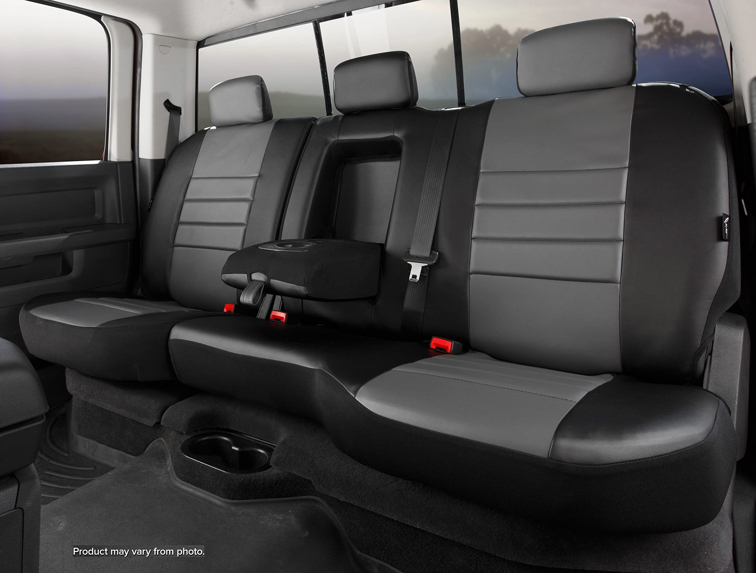 Fia Gray SL62-90 Custom Fit Rear Seat Cover Split Seat 60/40 - Leatherette (Black w/Gray Center Panel)