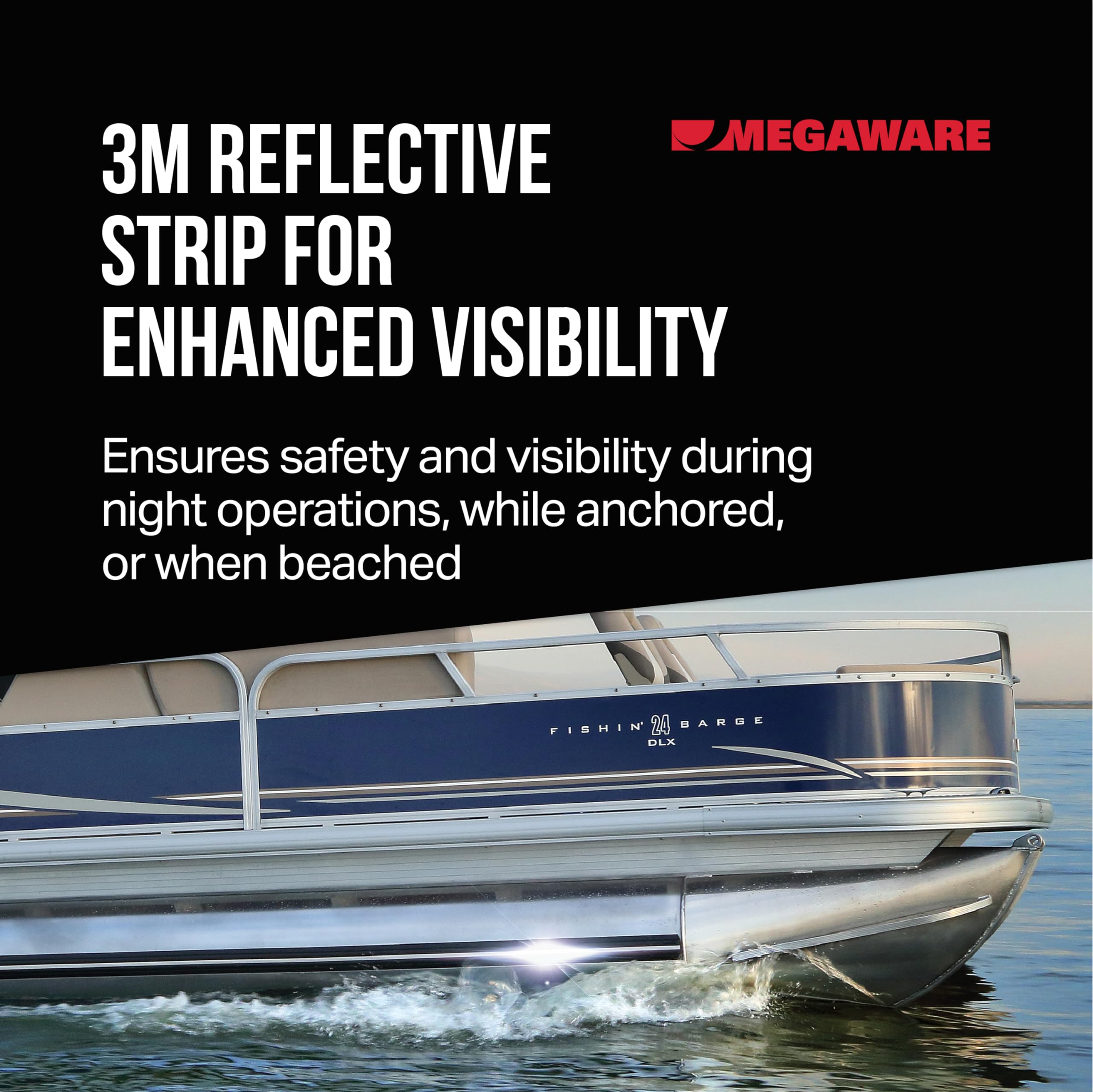 MEGAWARE PONTOONGUARD KEELGUARD - USA Made, Protects Pontoon Tubes Against Damage; Reflective Safety Strip Enhance Night Visibility; Log Bumper Guard; 3.5" Wide; 40ft Kit - Pontoon up to 25ft (Black)