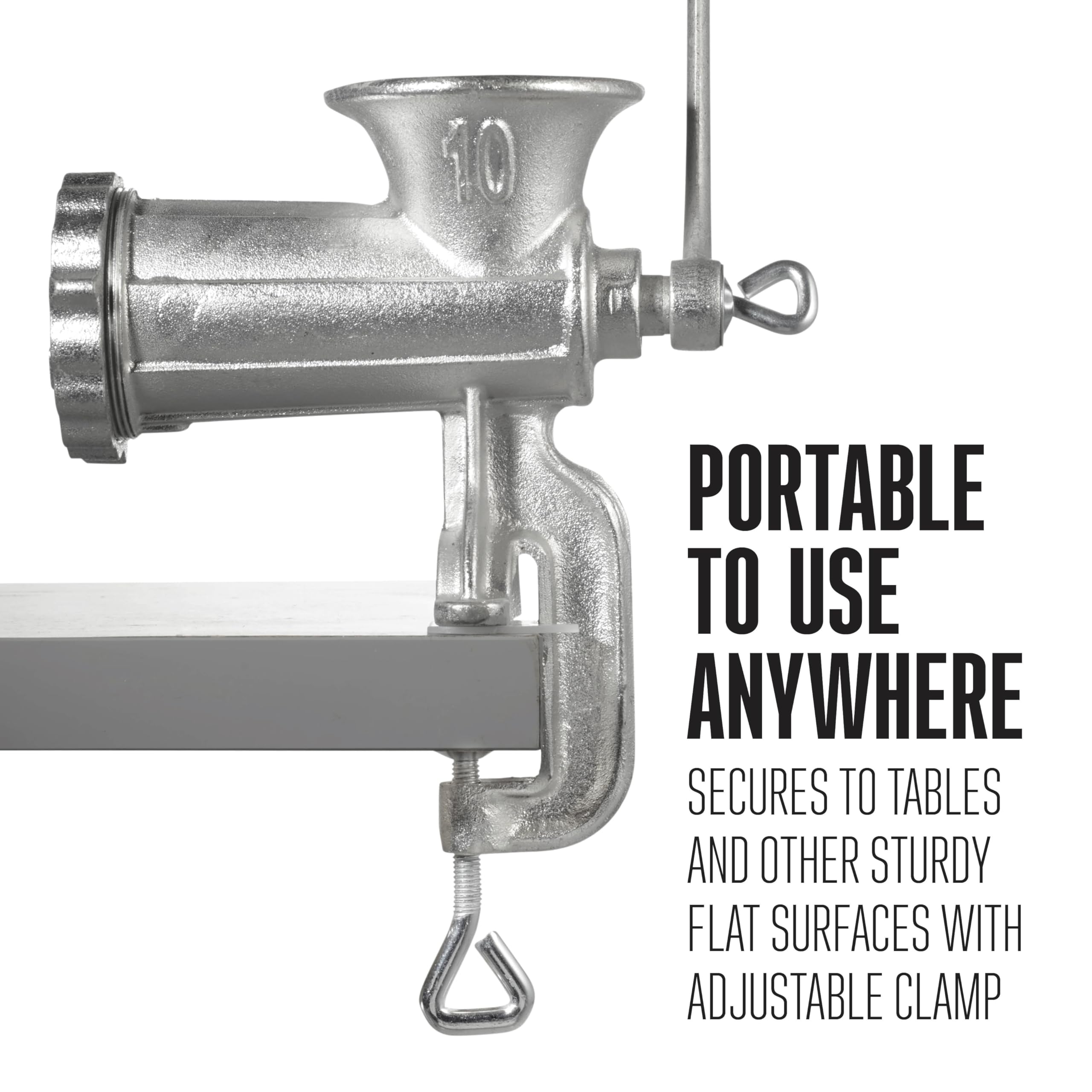 Weston Manual #10 Tinned Meat Grinder and Sausage Stuffer, 4.5mm & 10mm plates, + 3 sausage funnels, Silver