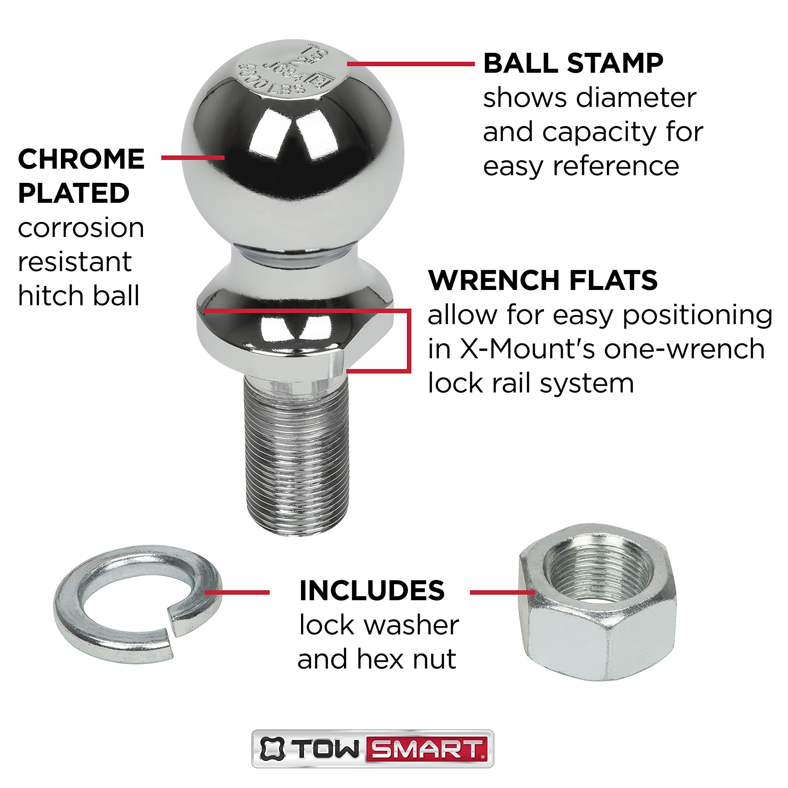 Class IV TOWSMART Chrome Trailer Hitch Ball, 10,000 lb., 2-5/16 in. Ball Diameter, 1-1/4 in. x 2-1/2 in. Shank