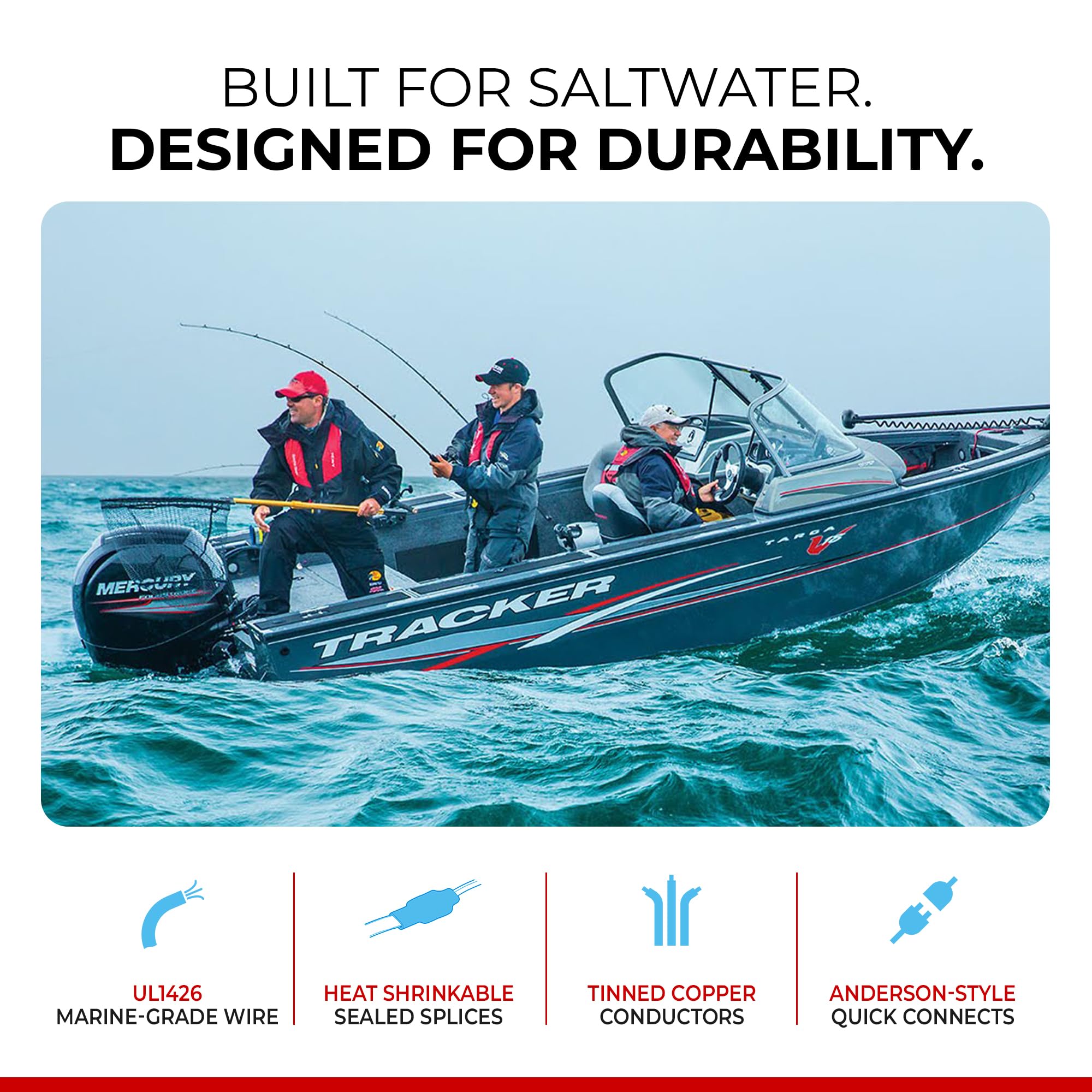 24V Connect-Ease Trolling Motor Connection Kit RCE24VB5CHK | 5-Foot Series Connector for Two 12V Separated Batteries with Onboard Charging Charger Leads | Marine Grade Wires | Batteries NOT Included