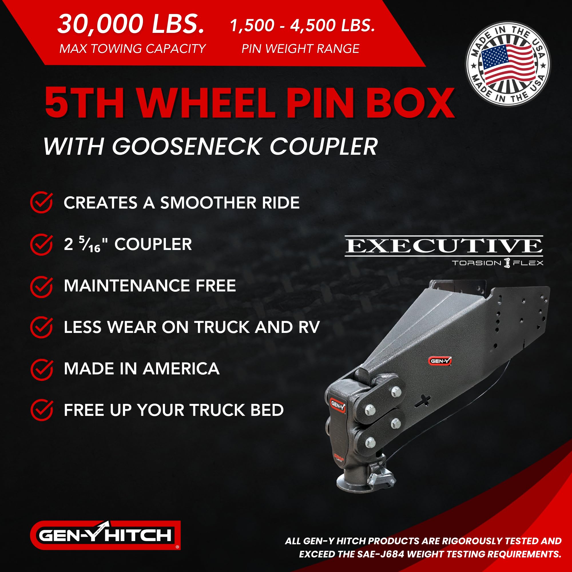 GEN-Y Hitch SnapLatch Fifth Wheel to Gooseneck Coupler - 1,500 LBS - 4,500 LBS Pin Weight Range - 30K LBS Towing Capacity - Compatable with 2 5/16" Gooseneck Ball - Silver