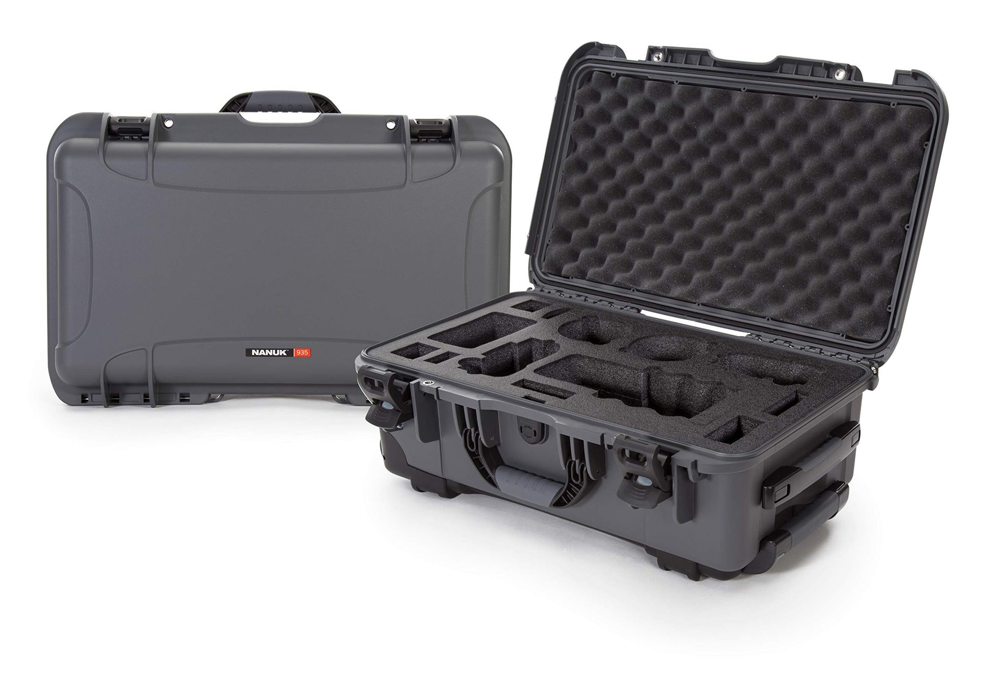 Waterproof Nanuk 935 Carry-On Hard Case with Custom Foam Insert for Sony a7R Size Camera w/Wheels - Graphite
