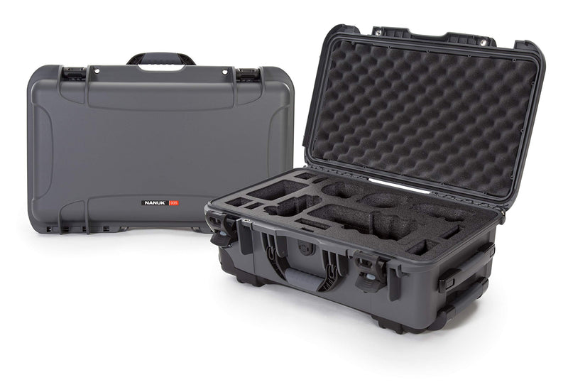 Waterproof Nanuk 935 Carry-On Hard Case with Custom Foam Insert for Sony a7R Size Camera w/Wheels - Graphite