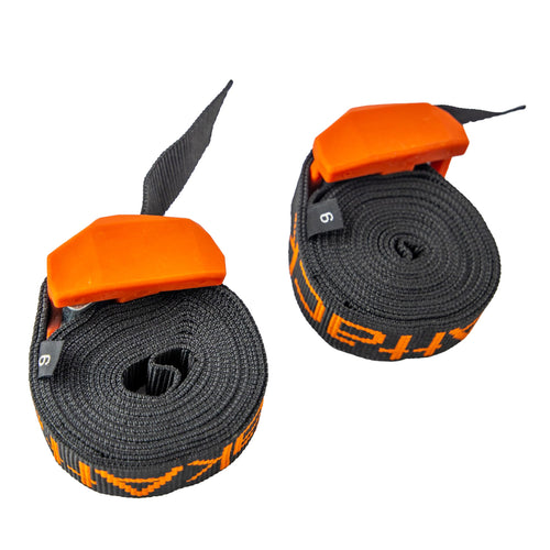 Cam Strap YakAttack 9' x 1" | Heavy Duty Polyester Kayak Tie Down | Black/Orange – 2 Pack | Rubber Buckle Cover | Durable Webbing | Made in USA