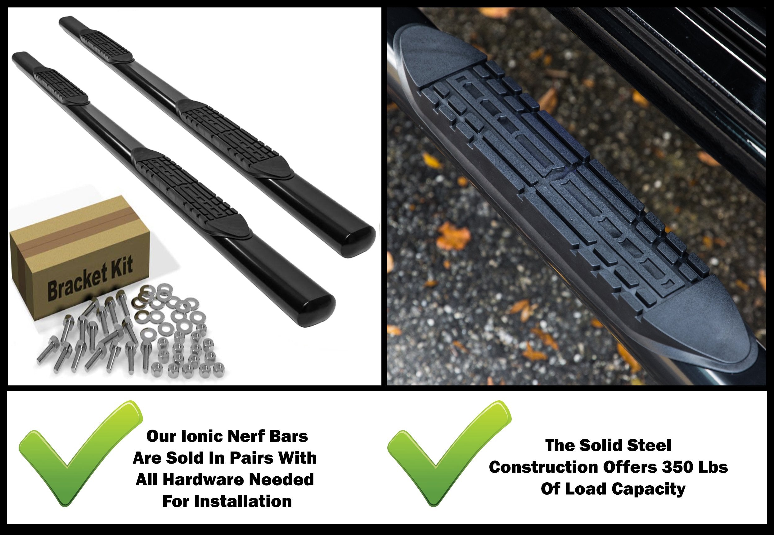 5" Black Steel Ionic Oval Nerf Bars (fits) 2019-Up Dodge Ram 1500 Quad Cab (New Body / 6 lugs per Wheel) Only Truck Side Steps (423809B) Will NOT FIT The Classic Model