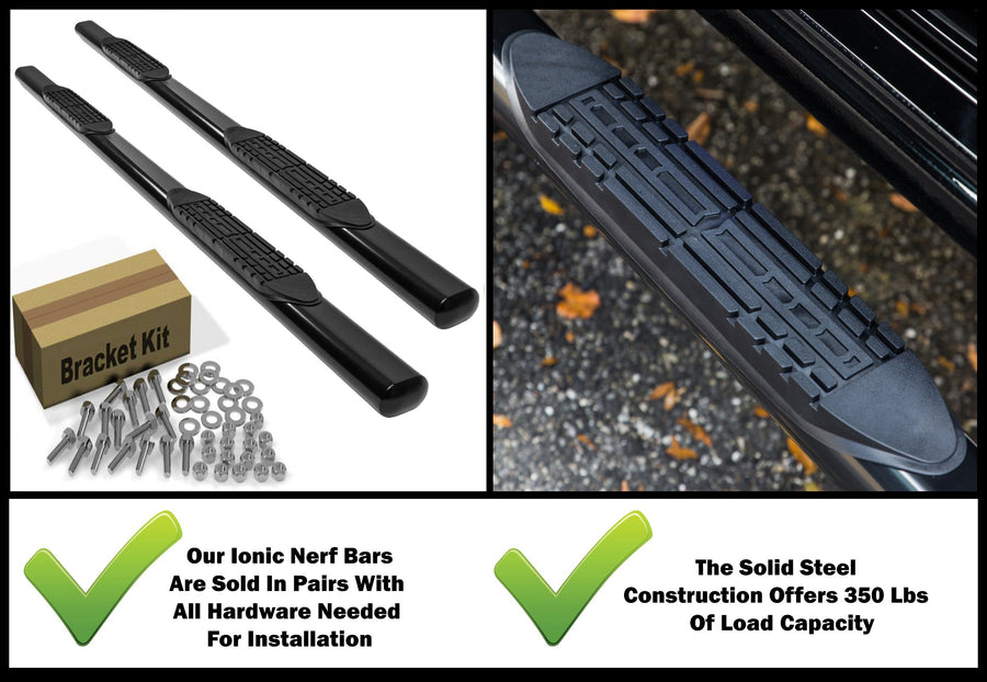 5" Black Steel Ionic Oval Nerf Bars (fits) 2019-Up Dodge Ram 1500 Quad Cab (New Body / 6 lugs per Wheel) Only Truck Side Steps (423809B) Will NOT FIT The Classic Model