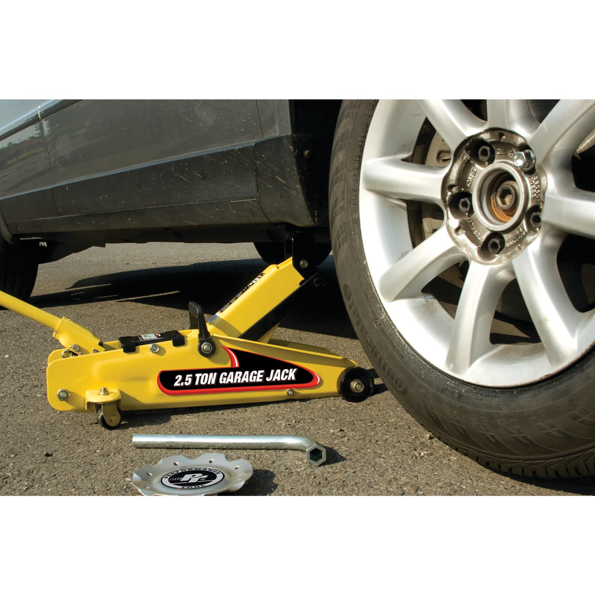 2-1/2 Ton Performance Tool W1640 Garage Jack, (5,000 lbs.) 5-15.5-Inch Lift, Swivel Casters, For Cars/Trucks