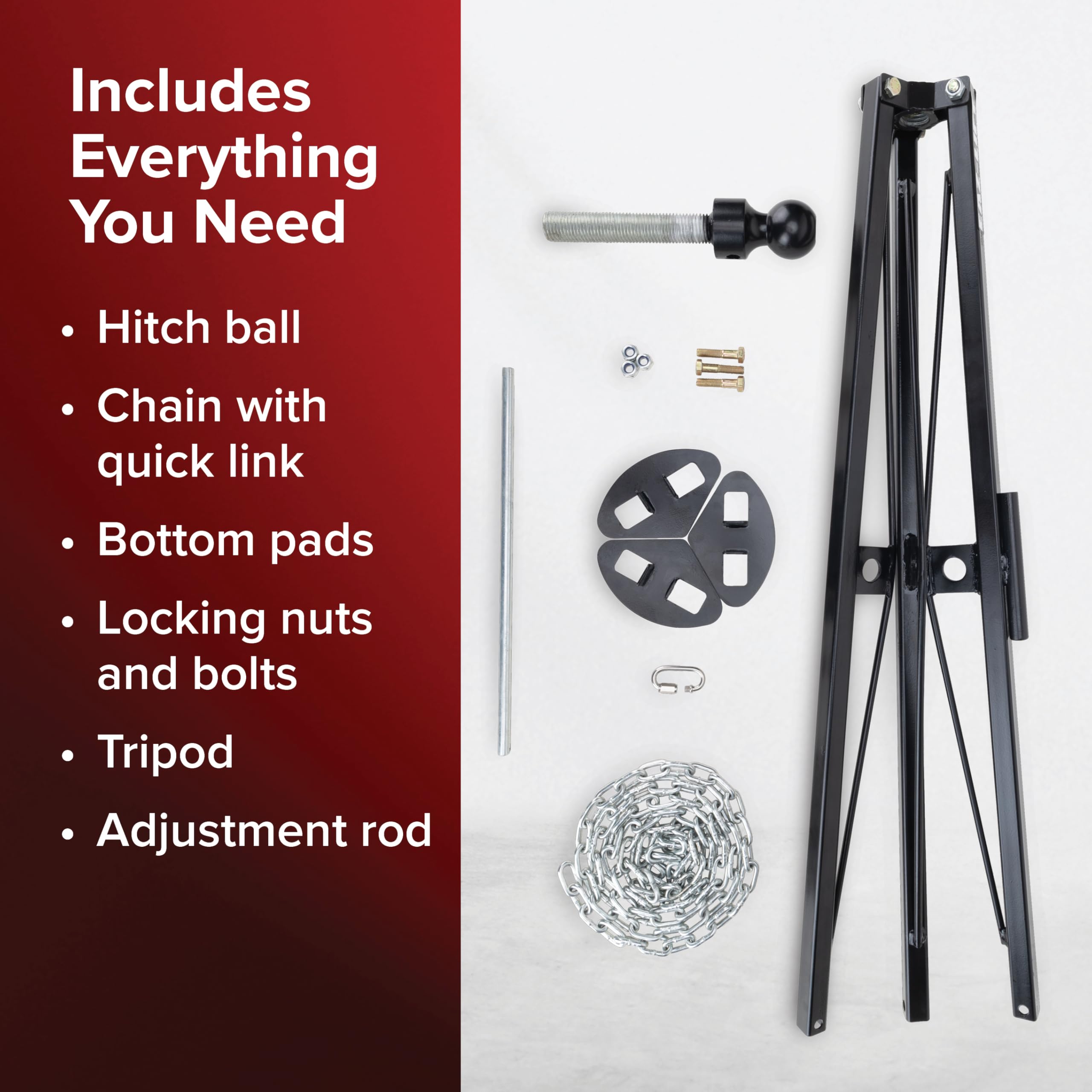 Camco Eaz-Lift Gooseneck Stabilizer Tripod Jack Camper & RV - Reduces Movement on 5th Wheel Trailers - Features Adjustable Height from 30” to 44” - 7,500lb Max Load Capacity (48850)