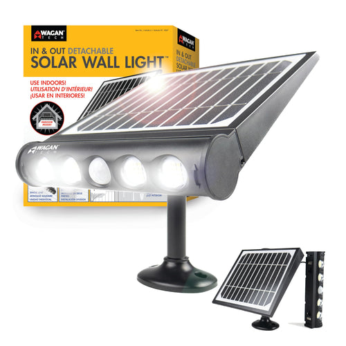 Wagan 1000 Lumen EL8567 LED Solar Wall Light in and Out Flood Light Detachable Motion Sensor Waterproof Weatherproof Dusk to Dawn Light for Outdoor Garden Yard Path Parking Lot