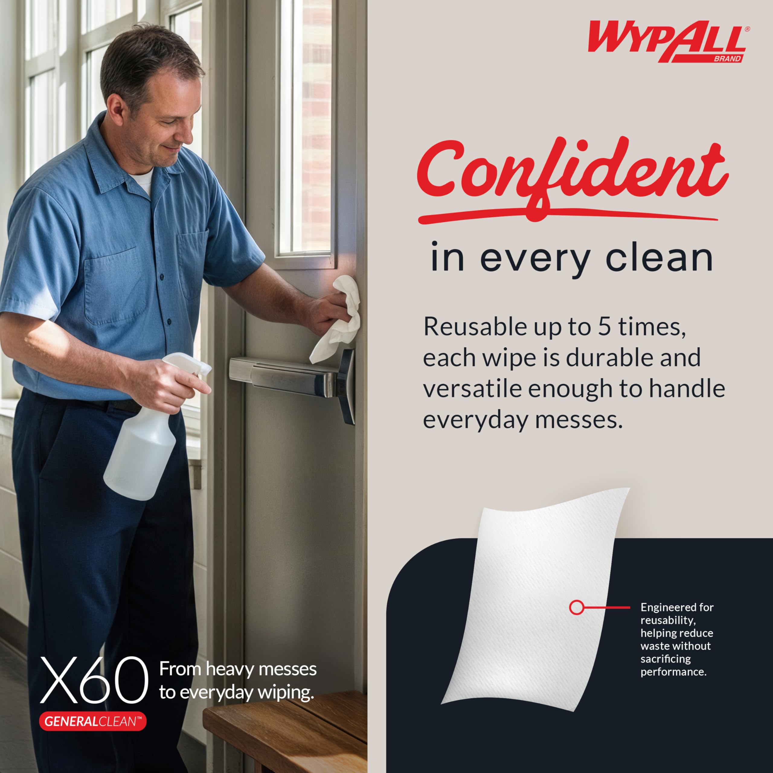 WypAll X60 GeneralClean Cloths Multi-Task Cleaning Wipes (54015), Brag Box, Strong and Absorbent Towels, White (1 Pack of 236 Sheets, 236 Sheet Total)