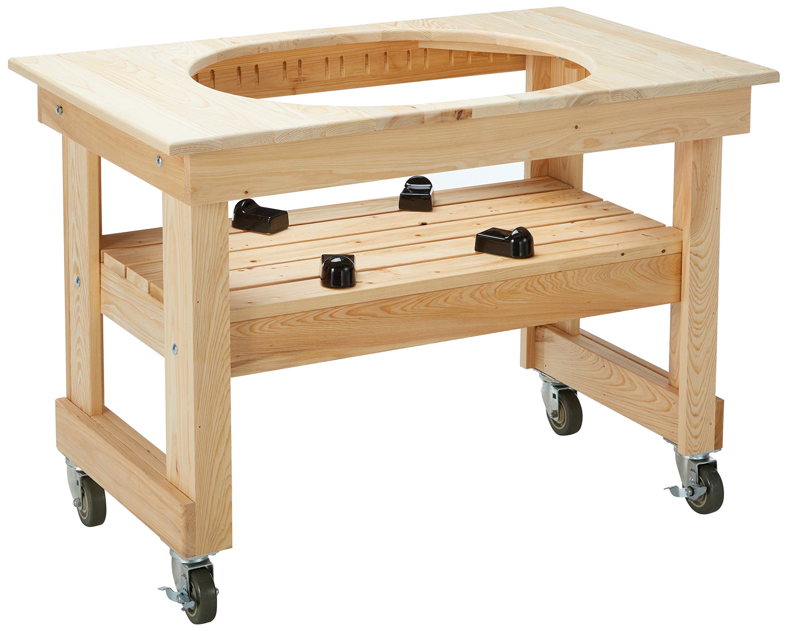 Primo Compact 602 Cypress Wood Table for Primo Oval XL Grill, 4 Wheels