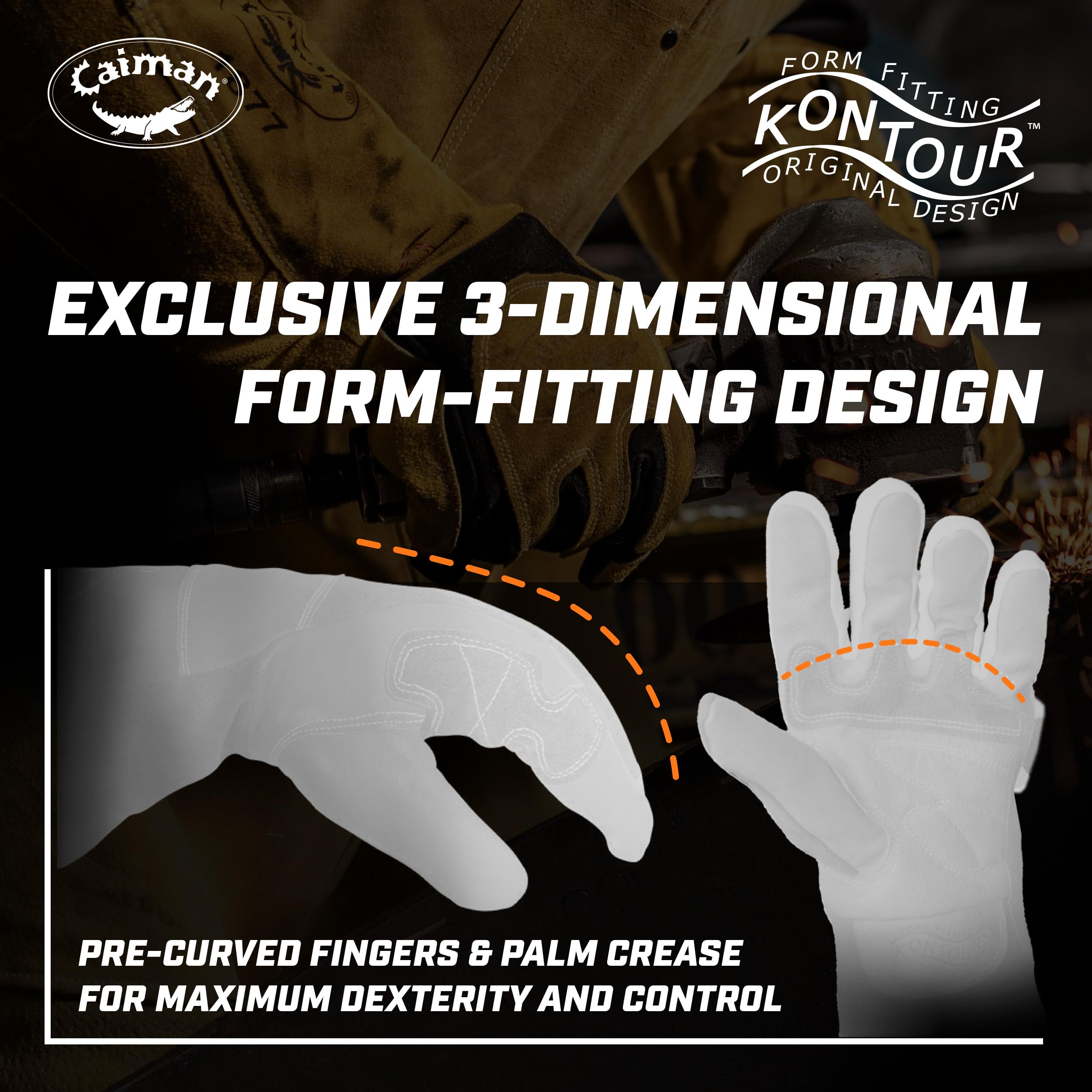 Caiman Goat Grain Premium TIG/MIG Welding Gloves, Wool Insulated Back, Scalloped Cuff, Boarhide Palm, White/Gold, Medium (1871-4)