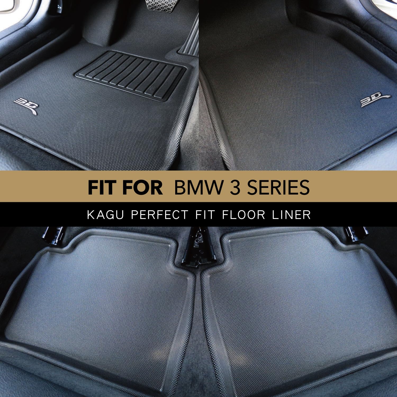 3D MAXpider Kagu Custom Fit Floor Mat (Black) Compatible with BMW 3 Series Sedan (F30) RWD 2012-2018 - Full Set