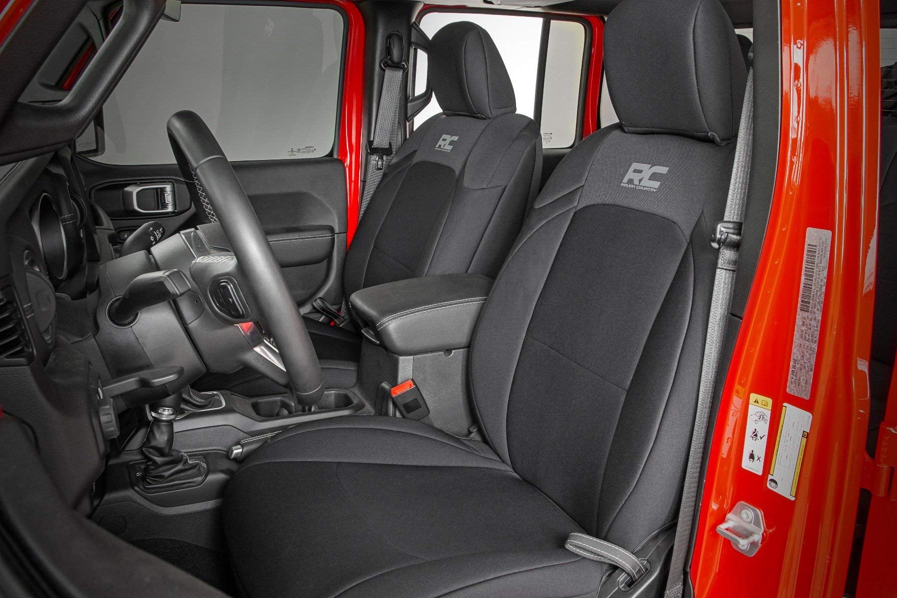 Neoprene Seat Covers Rough Country for Jeep Gladiator JT (2020-2025) w/Factory Cloth Seats & No Cup Holder - Waterproof, UV-Resistant, Foam-Padded Front & Rear Covers