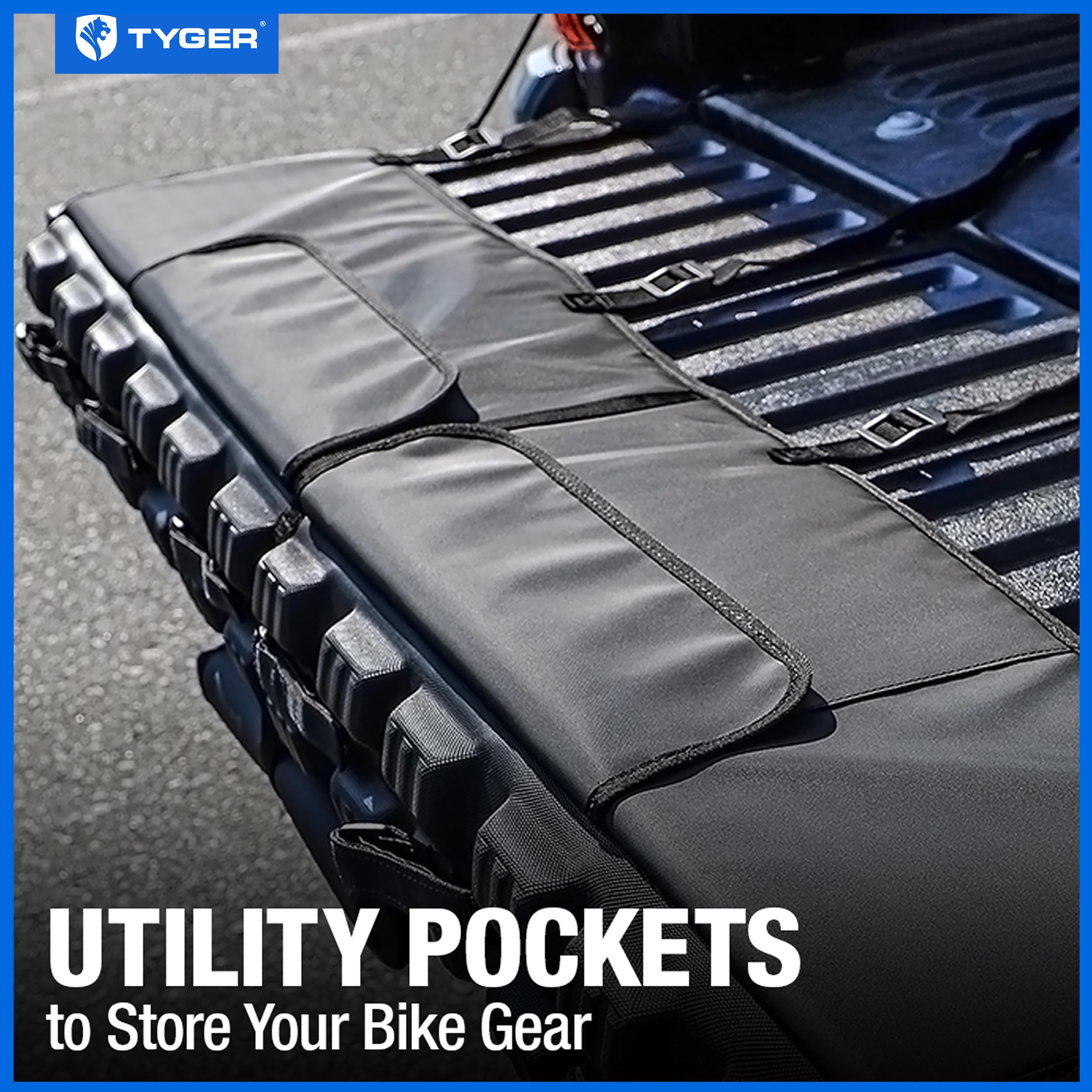 Tyger Auto Tailgate Pad Universal Carrier Holds up to 5 Bikes | Medium Size for Mid-Size Pickup Trucks|W 52" x H 20" (See Image for Measure Guide)|Flap for Handle and Rear Camera|TG-TP5U1028 , Black