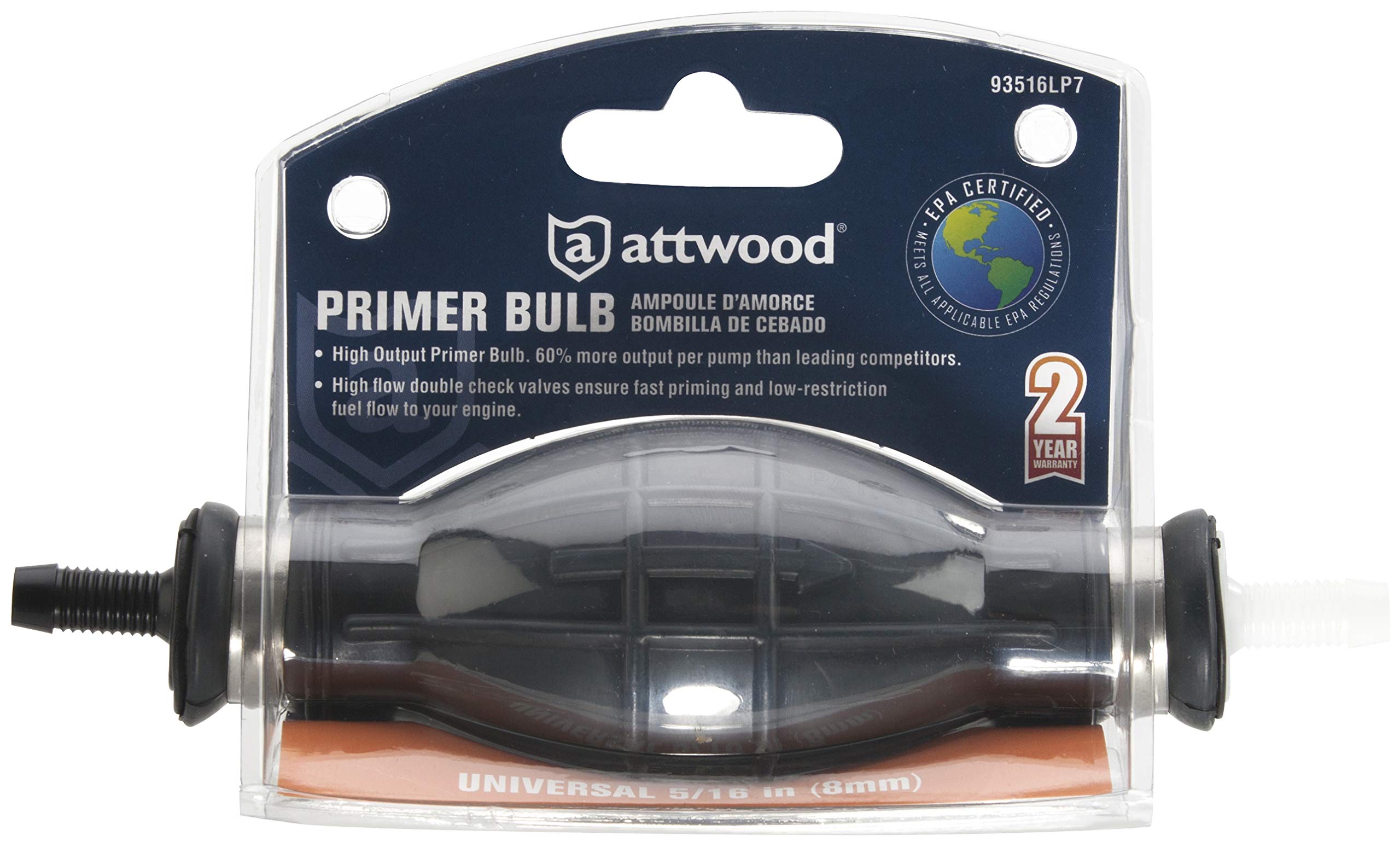 High-Output Attwood 93516LP7 Universal Primer Bulb, EPA and CARB Certified - 5/16-Inch