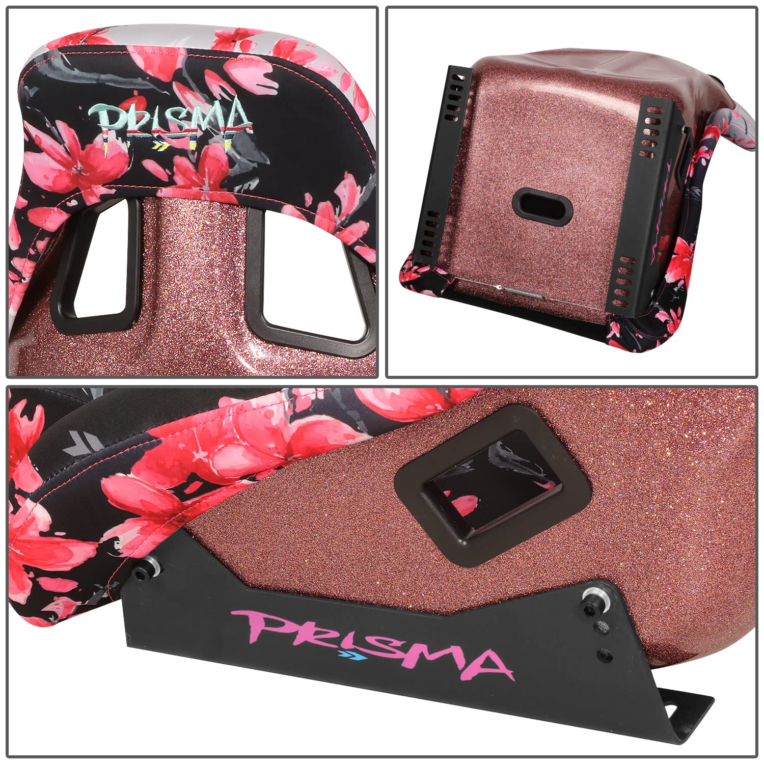 NRG Innovations Fixed Back Bucket Seat NRG-FRP-302-SAKURA Fiber Glass Ombre Sakura Print wBottom Mount Bracket