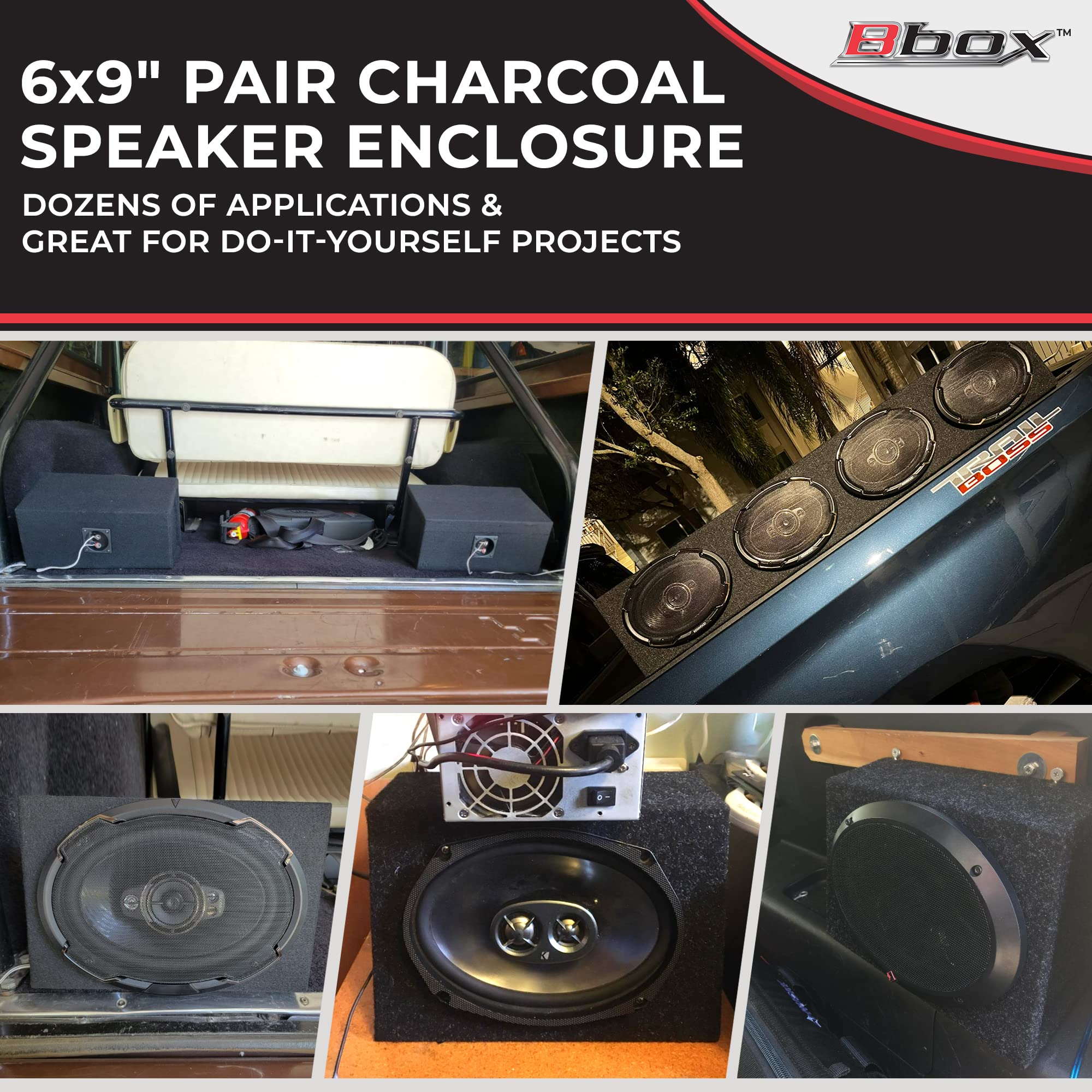 Bbox Pro Audio Car Speaker Boxes & Enclosures Tuned - 6x9 Speaker Box for Great Sound Quality for Home & Vehicle - Push and Insert Speaker Terminals - Set of 2 6x9 Speaker Boxes - Charcoal
