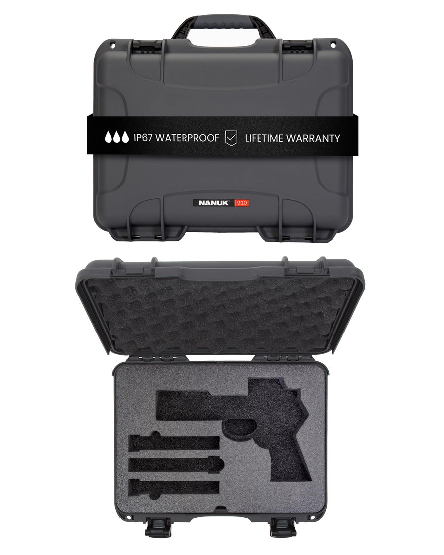 NANUK Hard 910 Optic Ready Pistol Case with Custom Foam Insert, IP67 Waterproof & Crushproof, Rugged Construction for Ultimate Protection, Made in Canada – Graphite (14.3” x 11.1” x 4.7”)