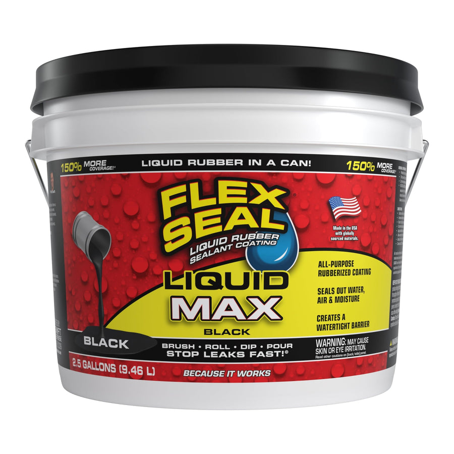 Flex Seal Liquid, Liquid Rubber Coating Sealant, Waterproof, Flexible, Breathable, UV Resistant, Roof Repair, Basements, RV, Campers, Trailers, Marine, EPDM, MAX, Black, 2.5 Gallon