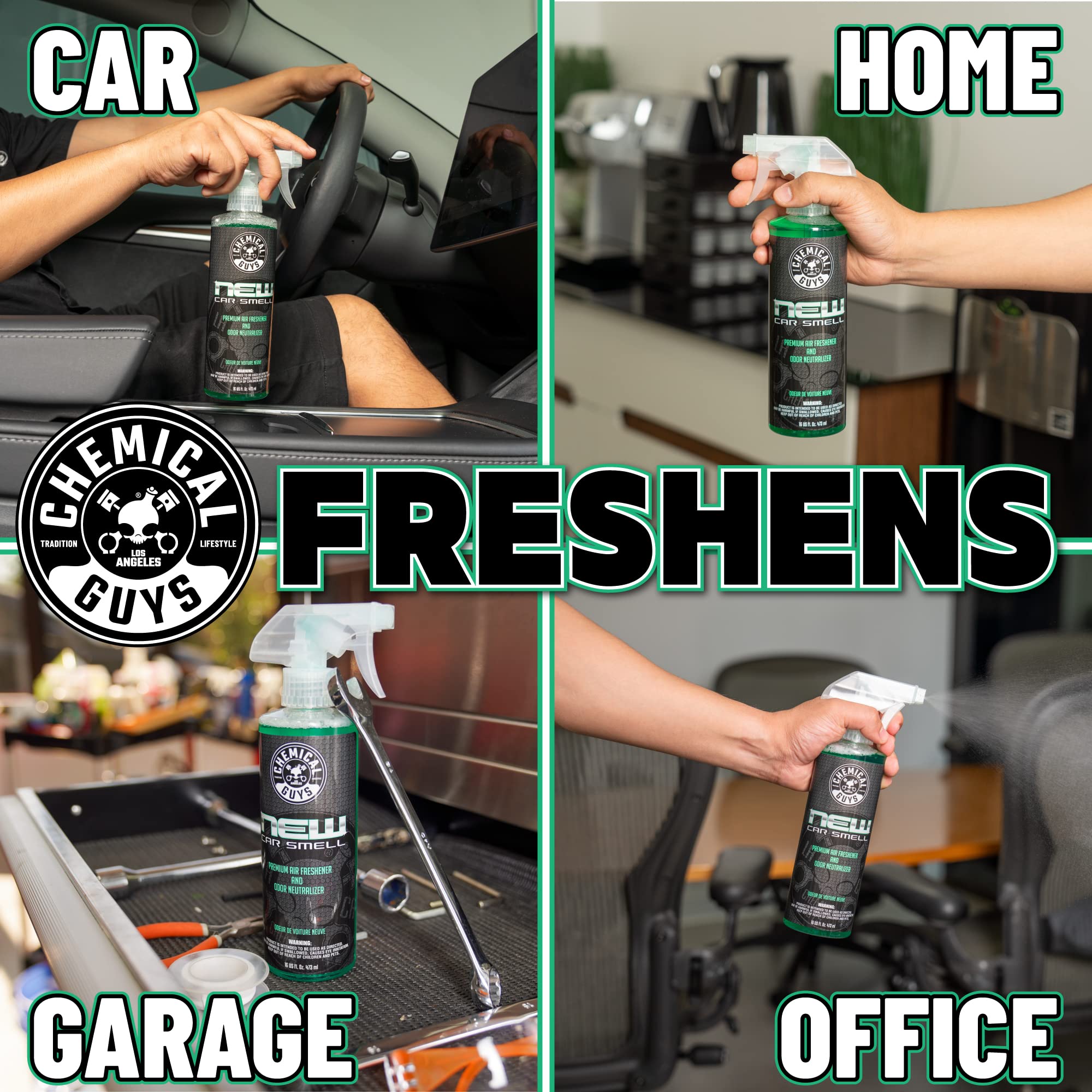 Chemical Guys Air Freshener New Car Smell and Premium Odor Eliminator Refreshes & Neutralizes Odors, Great Car Fresheners for Trucks, SUVs, RVs, and More - 16 oz