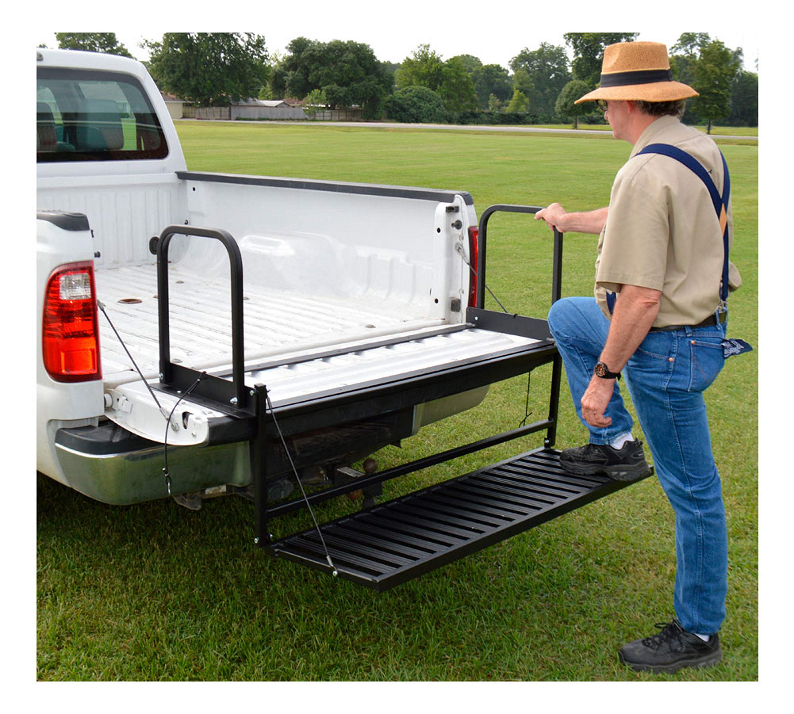 Magnum Truck N’ Buddy Great Day Tailgate Folding Step/Seat Platform for Standard Size Pickup Trucks - 400 lbs Weight Capacity - Black Powder-Coated Finish 34.5”x 35.5”x 58”, TNB3000MB