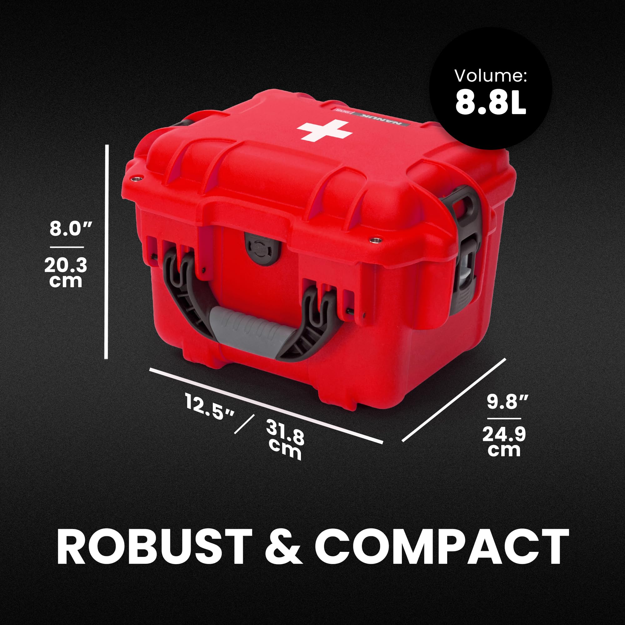 NANUK Waterproof 908 First Aid Box Empty – Durable, Medical First Aid Organizer Case, IP67-Rated, Dustproof, Impact-Resistant, and Floats (9.5" x 7.5" x 7.5") – Red