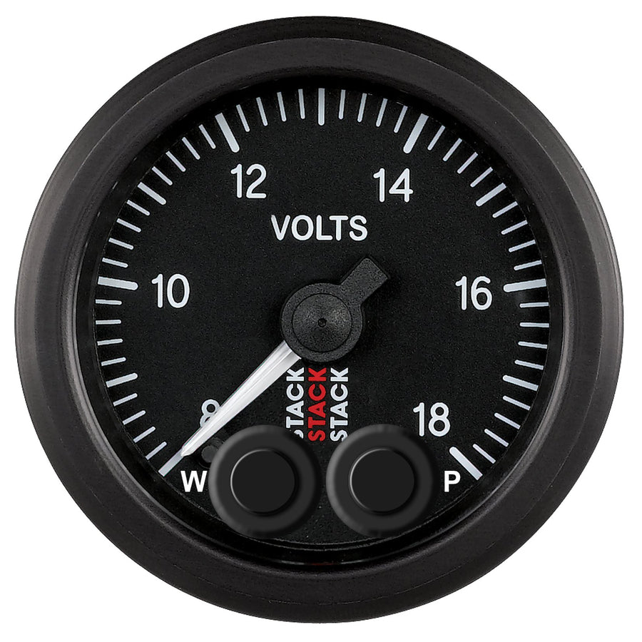 Autometer 52mm Stack Pro-Control Battery Voltage Gauge -Black 8-18V