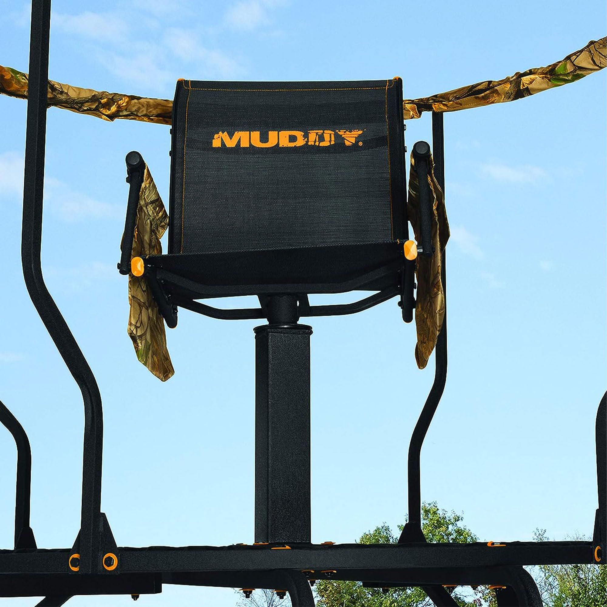 1-Person Muddy Liberty Steel Tripod Hunting Stand, 16 ft Tall, 300 lb Capacity - Heavy-Duty with Flex-Tex 360 Swivel Seat, Extra-Wide Shooting Rail, Adjustable Legs and Detachable Gear Bags
