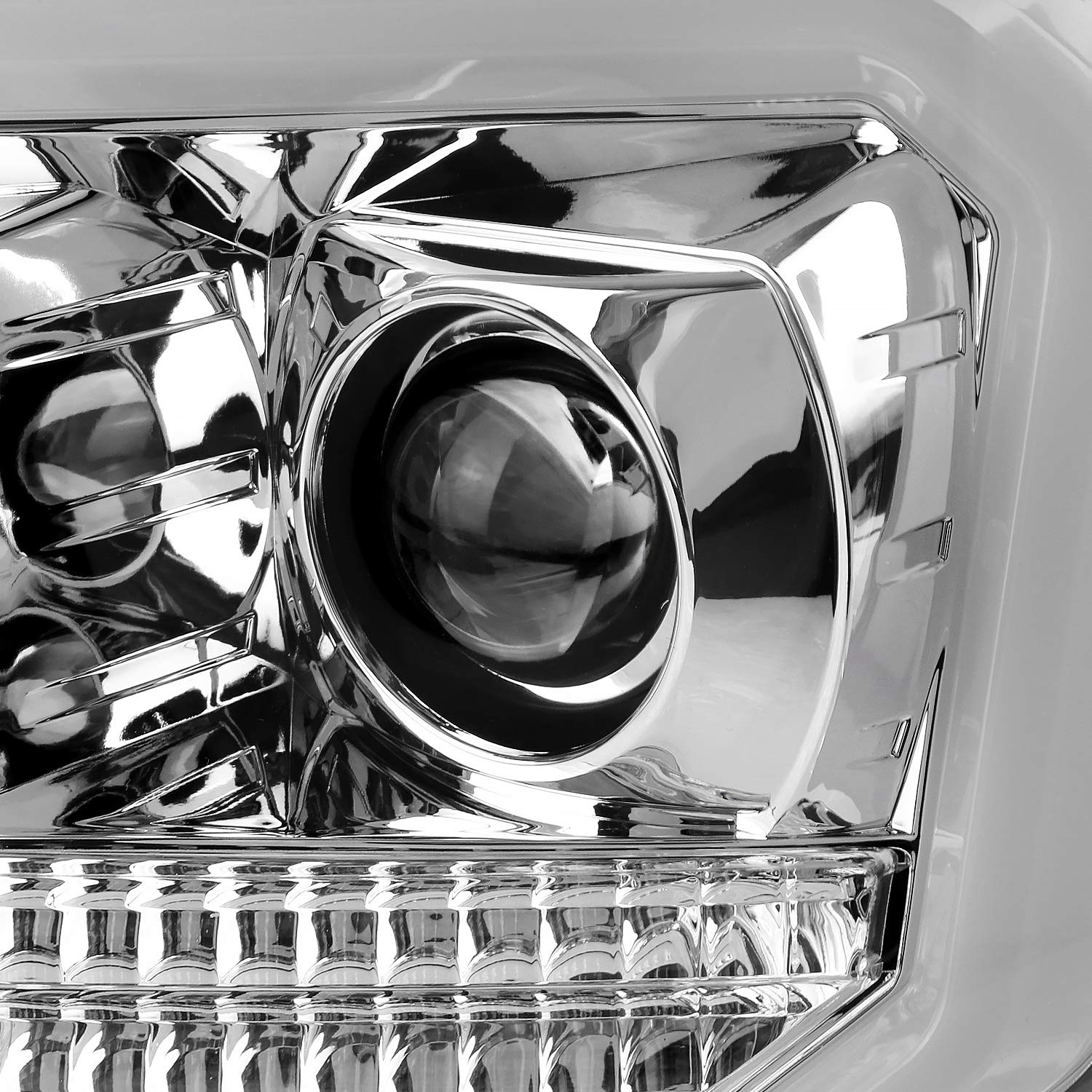 Chrome LED Tube Projector Headlights SPEC-D TUNING Compatible with 2004-2008 Ford F-150, 2006-2008 Lincoln Mark LT, Left + Right Pair Headlamps Assembly