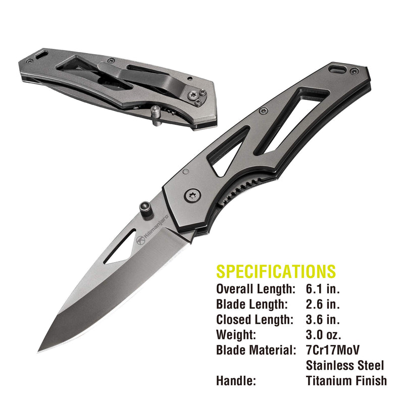 Kilimanjaro 6-Inch Vertice Folding Knife – 2.6" Drop Point 7Cr17MoV Stainless Steel Blade, Titanium Nitride Finish, Dual Thumb Stud, Liner Lock – 910061