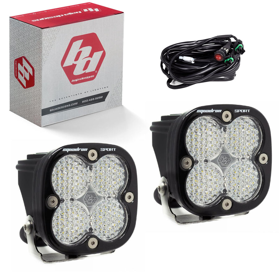 Baja Designs Squadron Black Sport LED Light Pods - 2 LED Lights with Wiring Harness (Work/Scene; Clear)