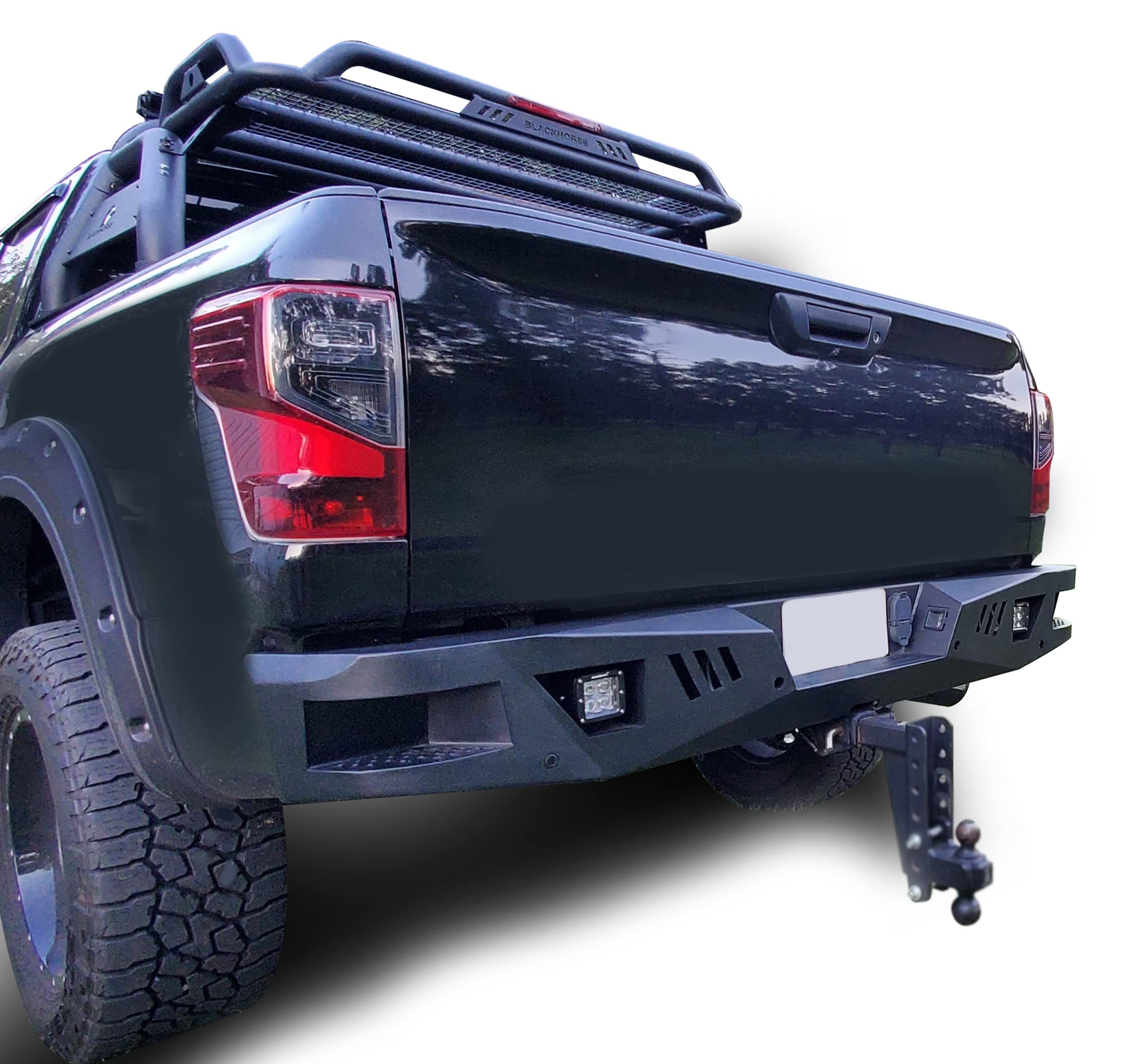 Heavy Duty Black Horse Armour Rear Bumper Includes 1 Set of 4in Cube Lights Matte Black Compatible with 2016-2024 Nissan Titan XD-ARB-NITI-KIT