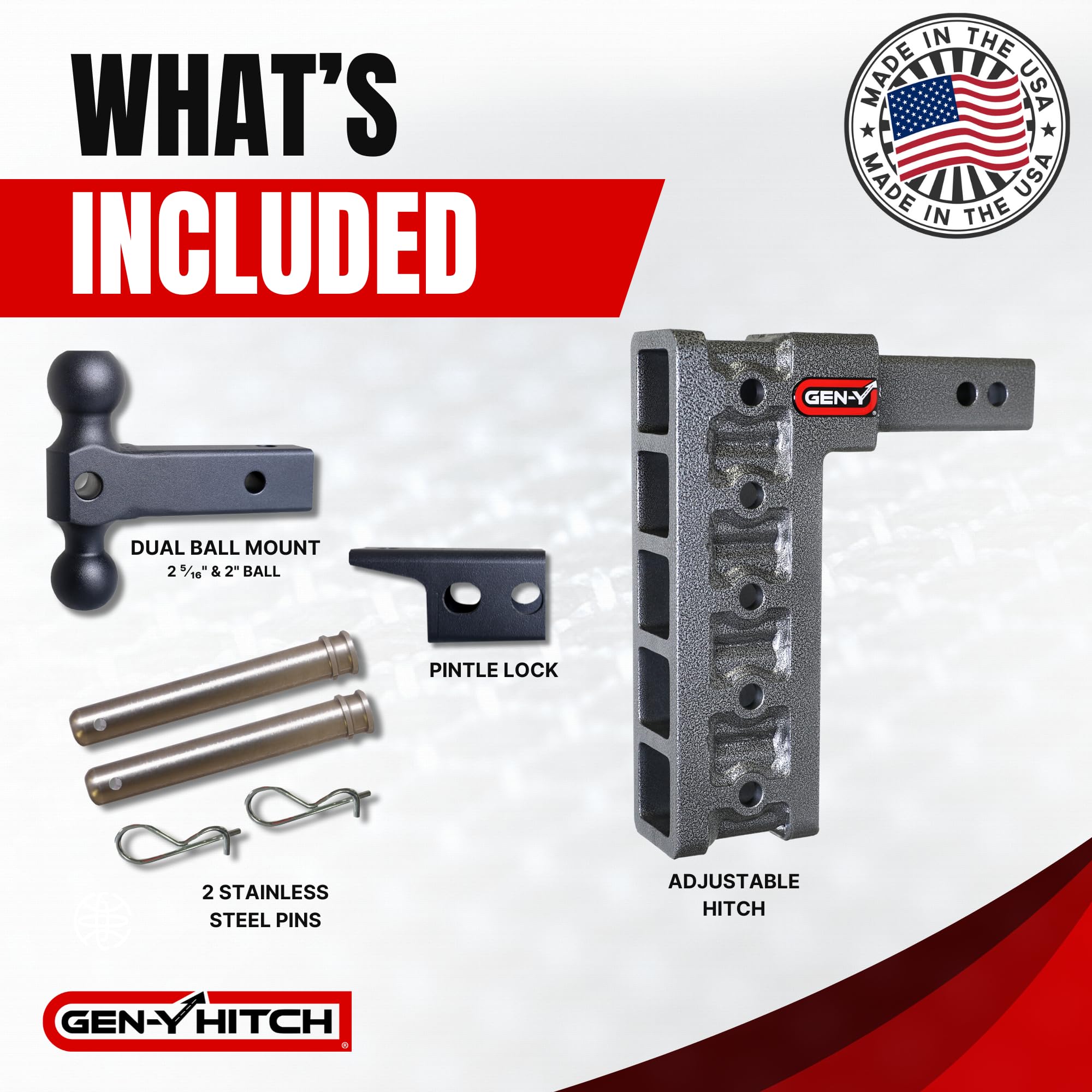 GEN-Y Hitch Tow Hitch with Pintle Lock and Dual-Ball for 2" Receiver - 10" Drop with 5 Adjustable Positions - 10,000 LB Towing Capacity - 1,500 LB Tongue Weight - Silver